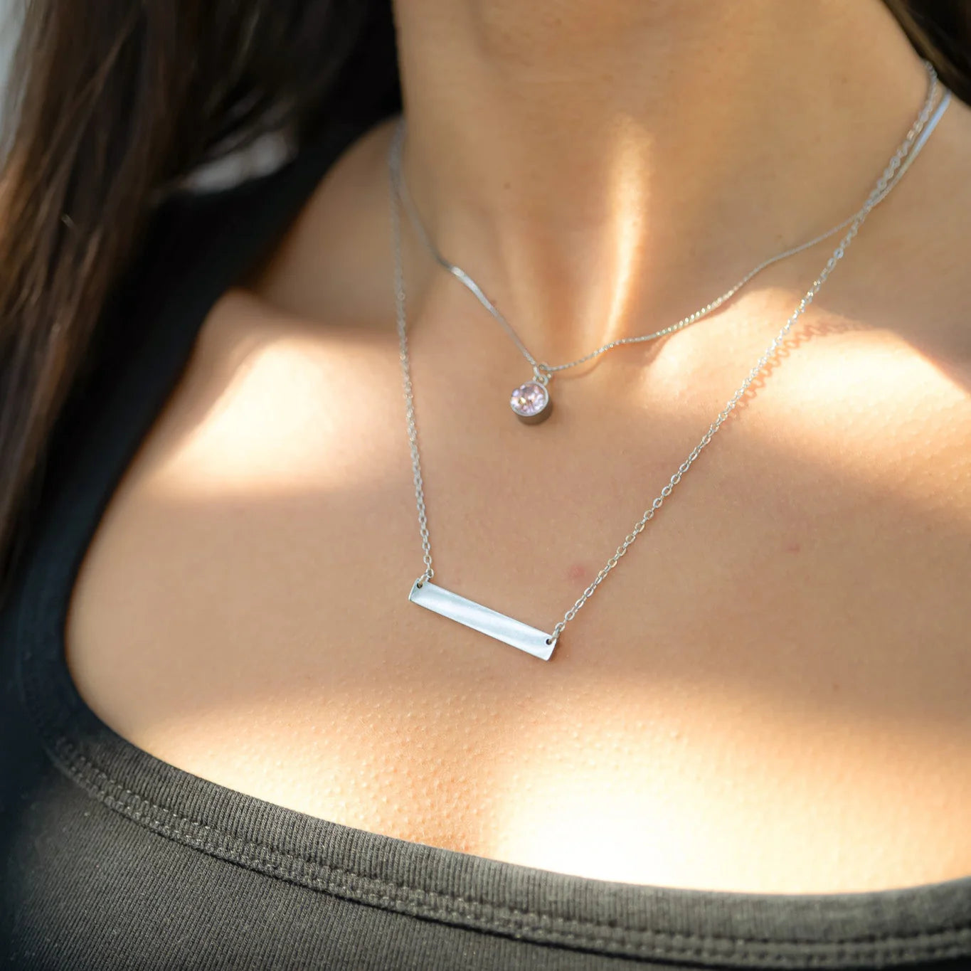 Celina Engraved Bar Pendant Necklace