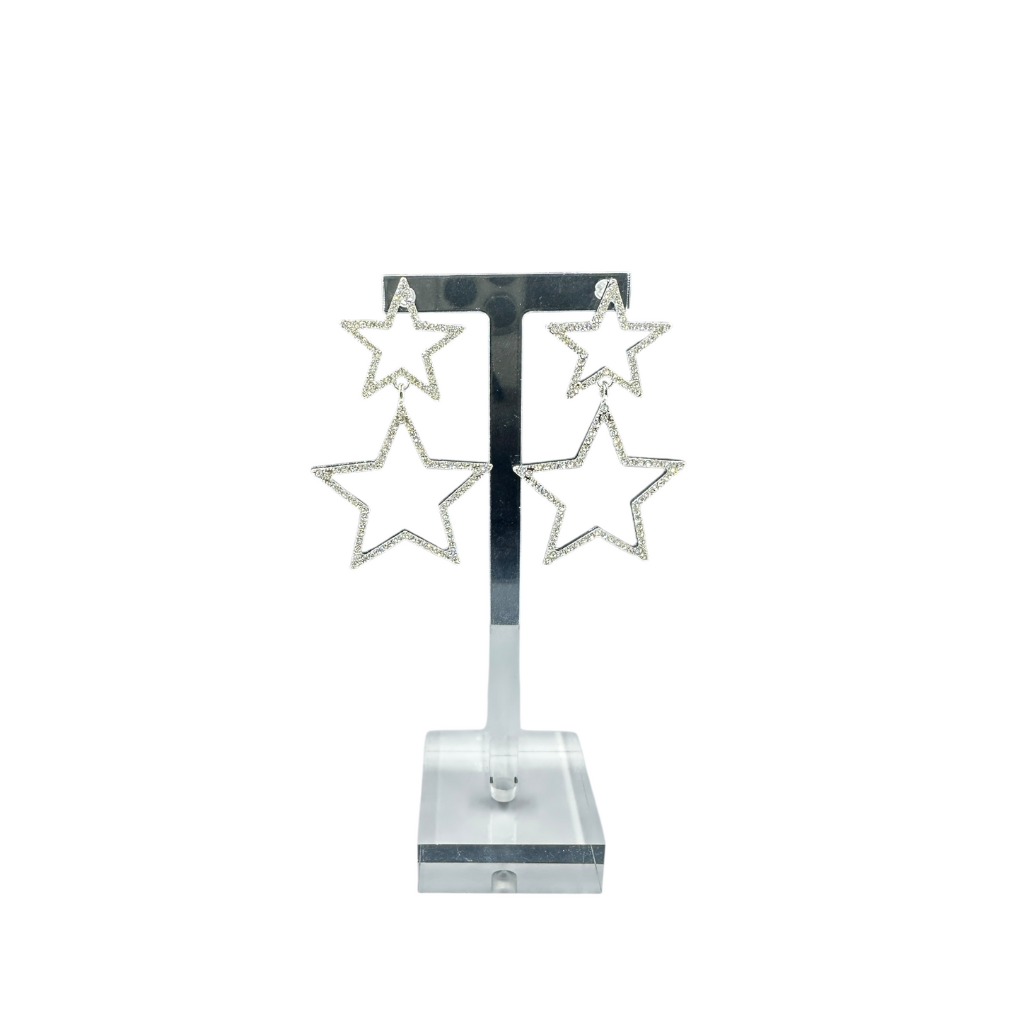 Double Drop Silver Star Earrings