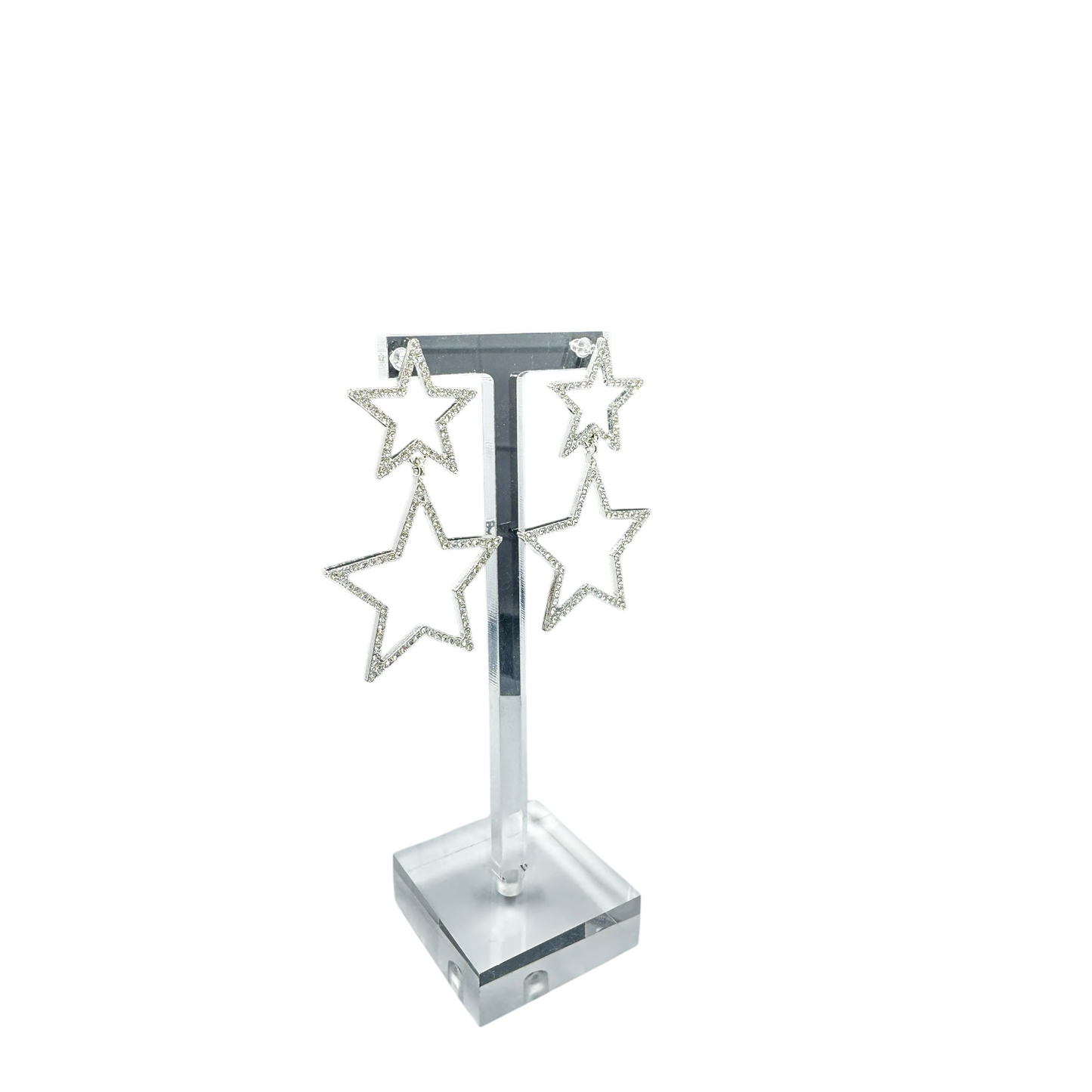 Double Drop Silver Star Earrings