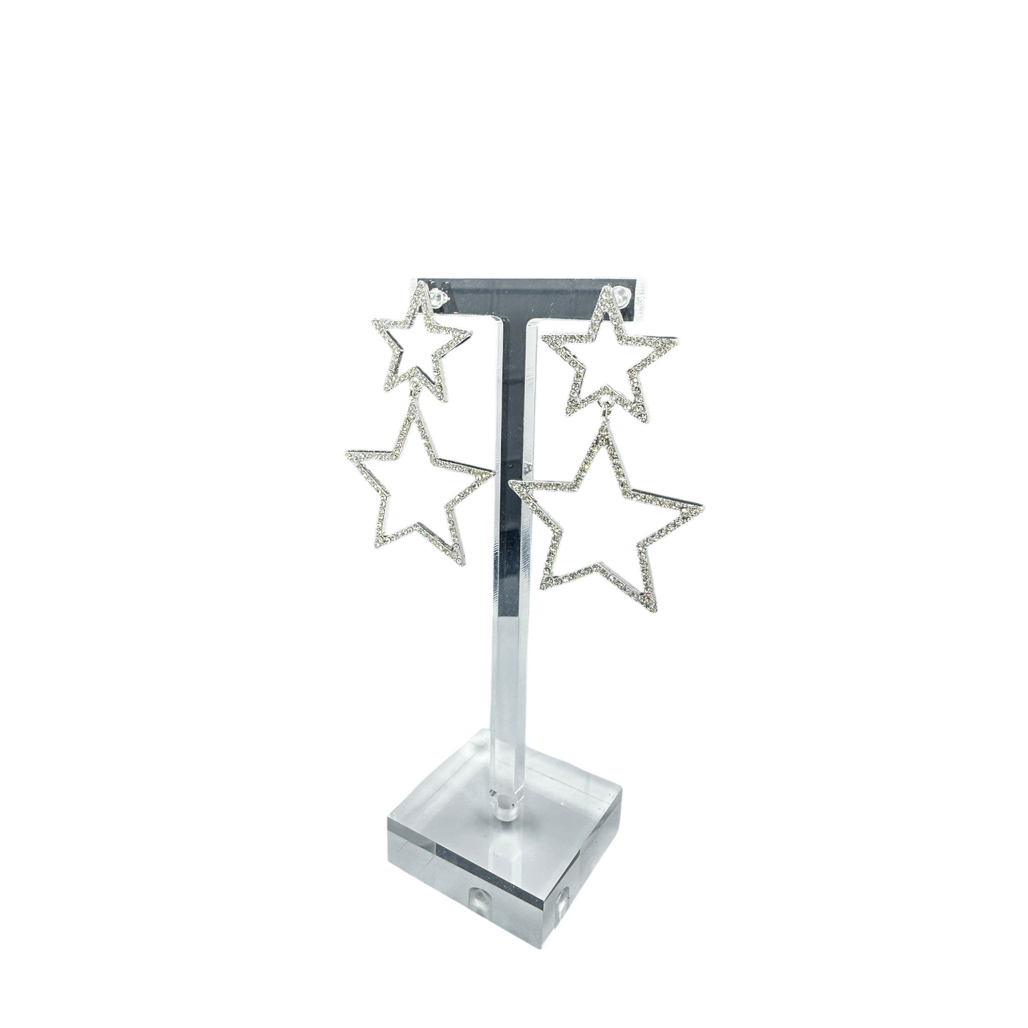 Double Drop Silver Star Earrings