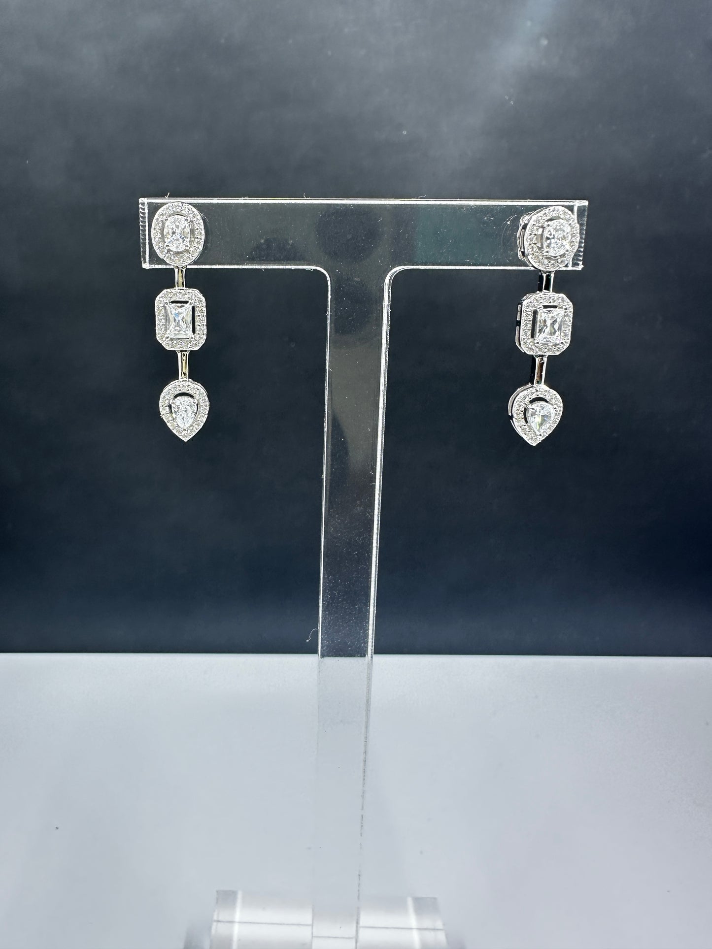 Sterling Silver 3 Stone Drop CZ Earrings