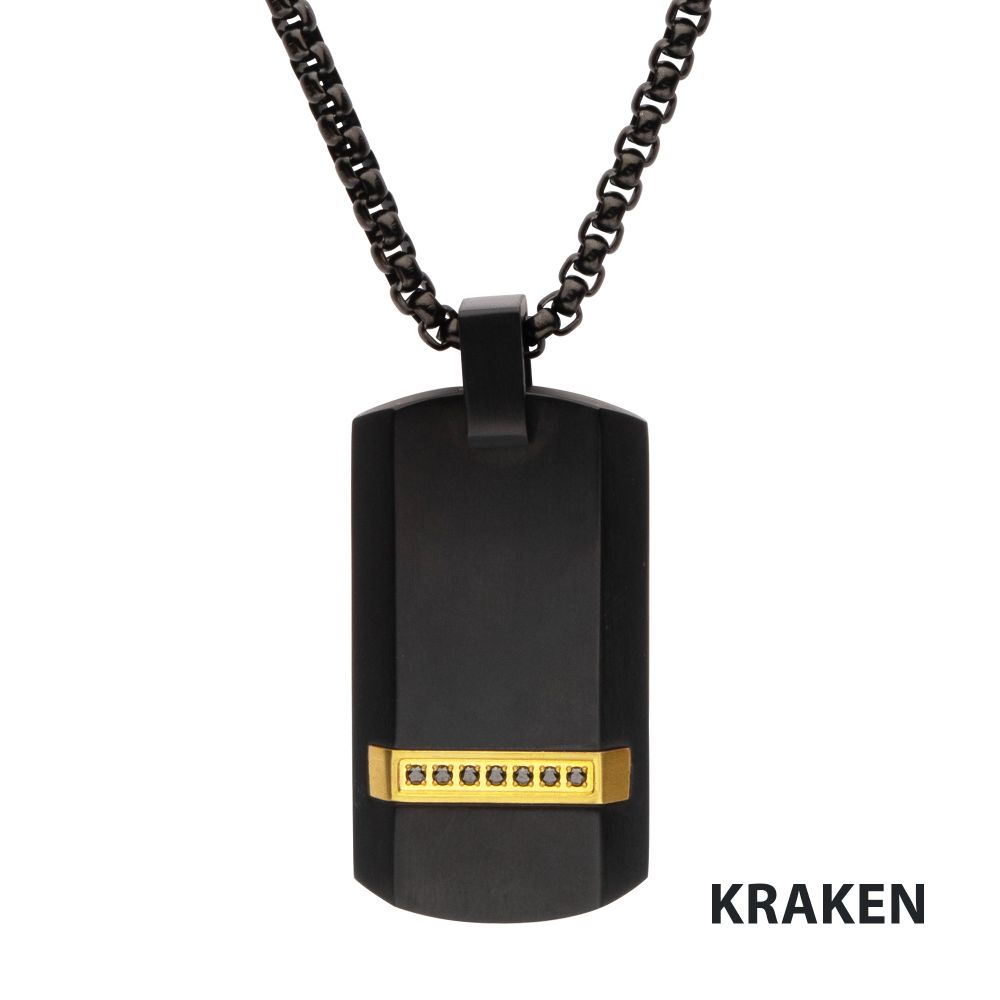 Genuine Black 7 Sapphire Gem Dog Tag Necklace