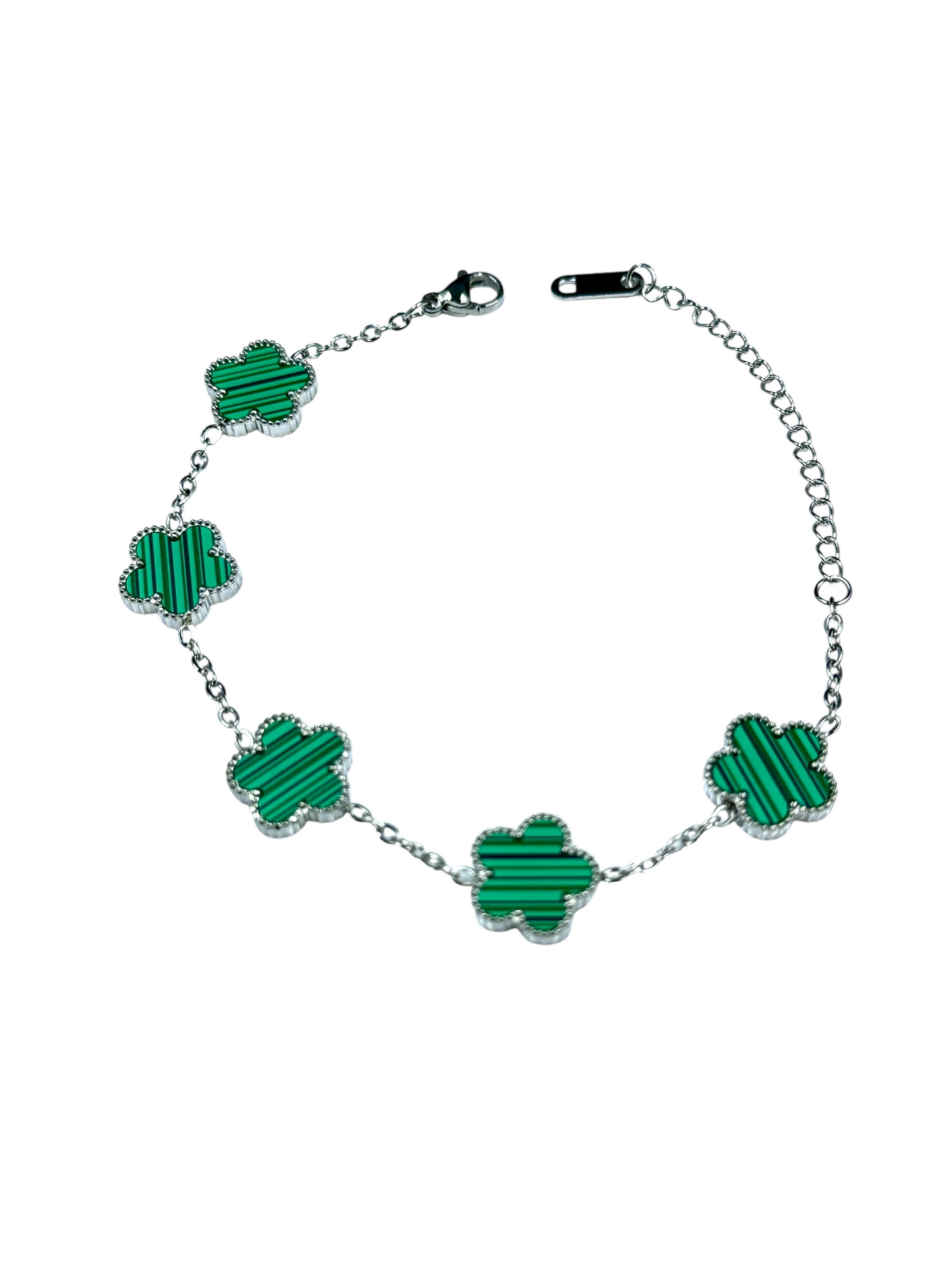 Kaitlin Flower Clover Green Malachite Gold Bracelet