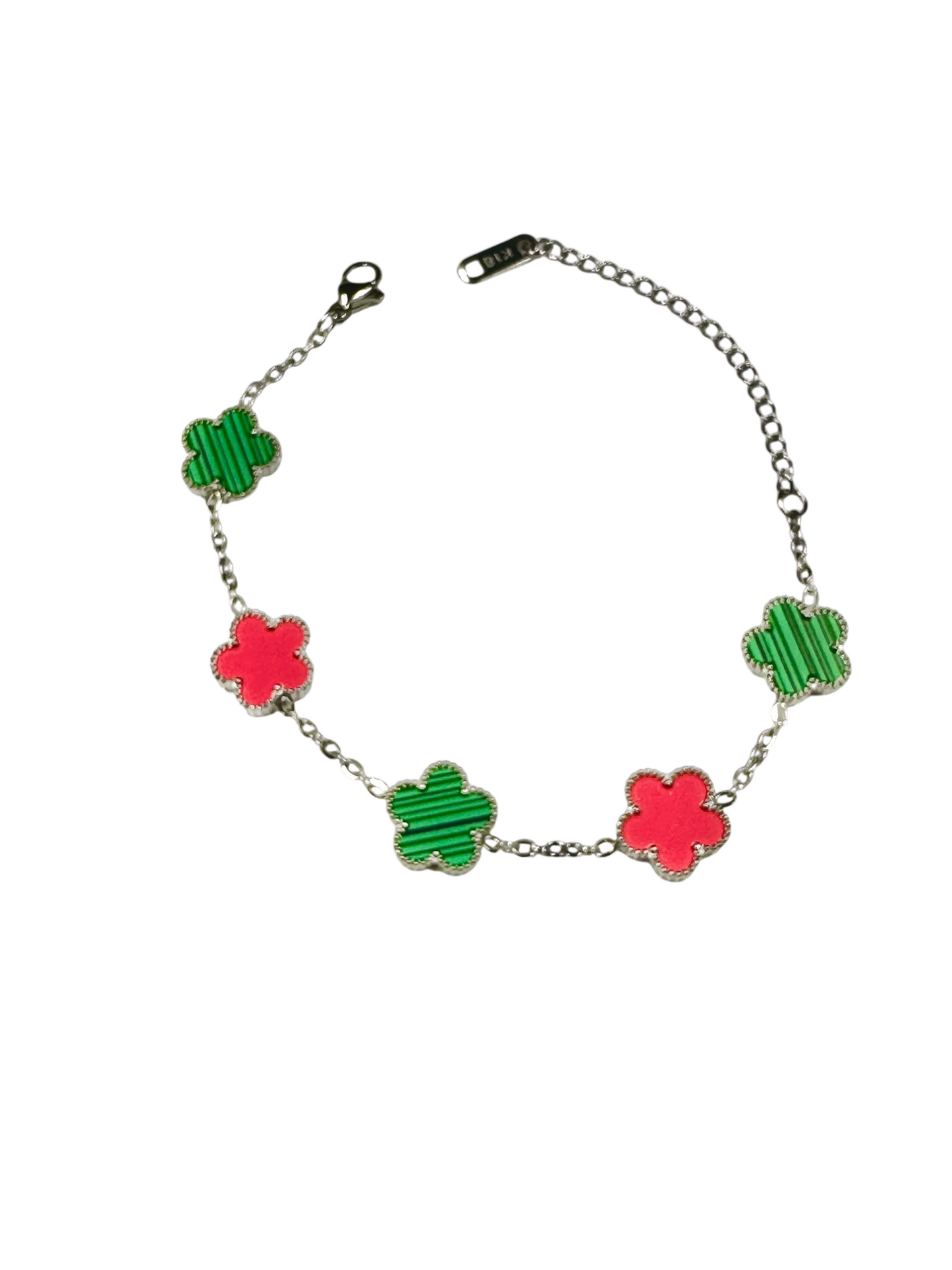 Kaitlin Flower Clover Pink and Green Gold Bracelet