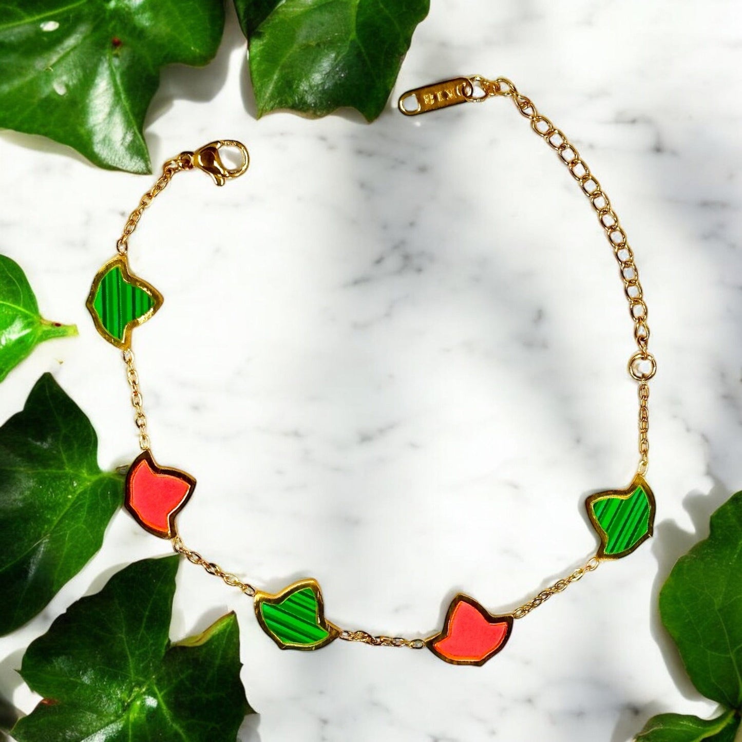 AKA Ivy Leaf Pink and Green Gold Bracelet Bracelets Trendzio Jewelry