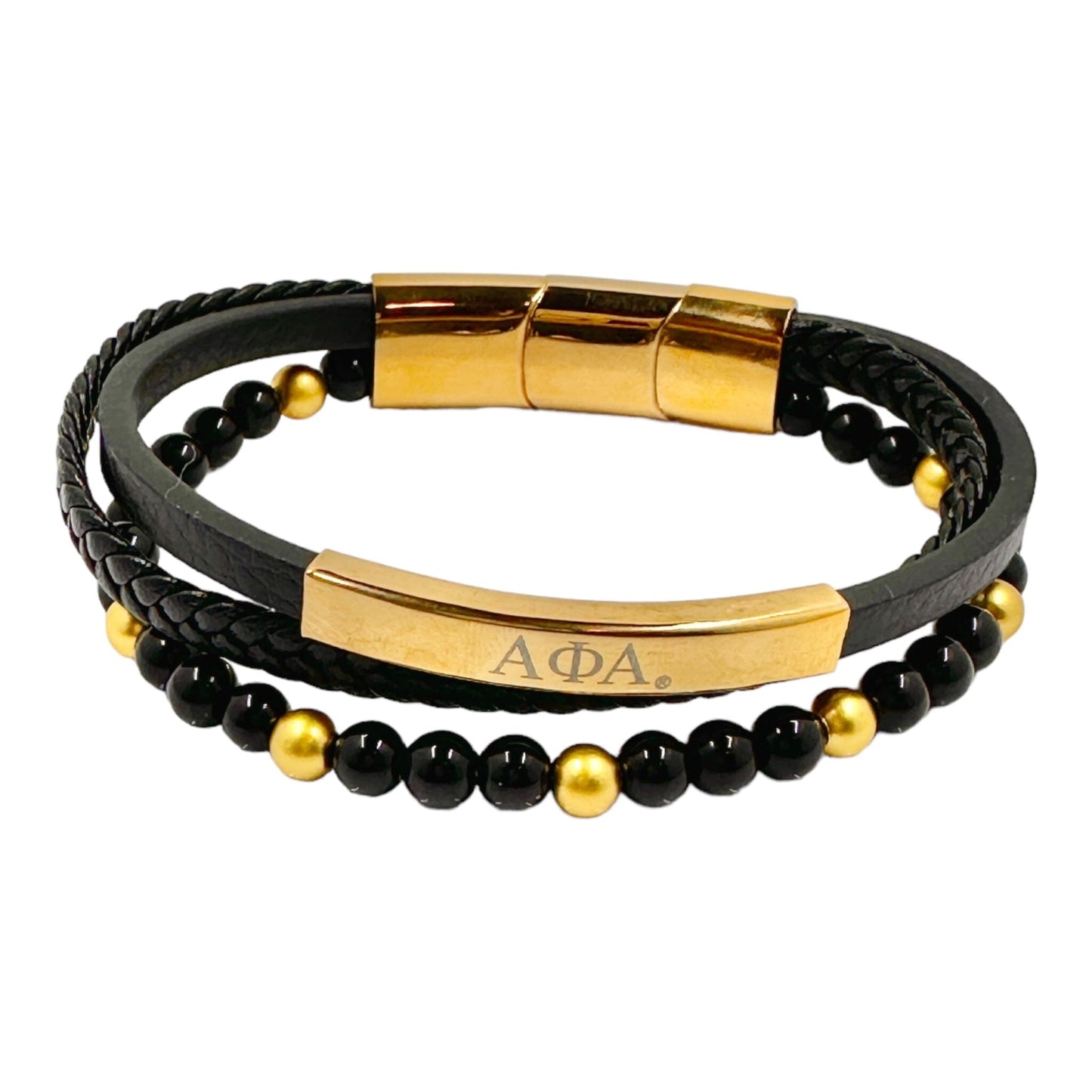 Alpha Phi Alpha Custom Leather and Bead Bracelet Bracelets Trendzio Jewelry