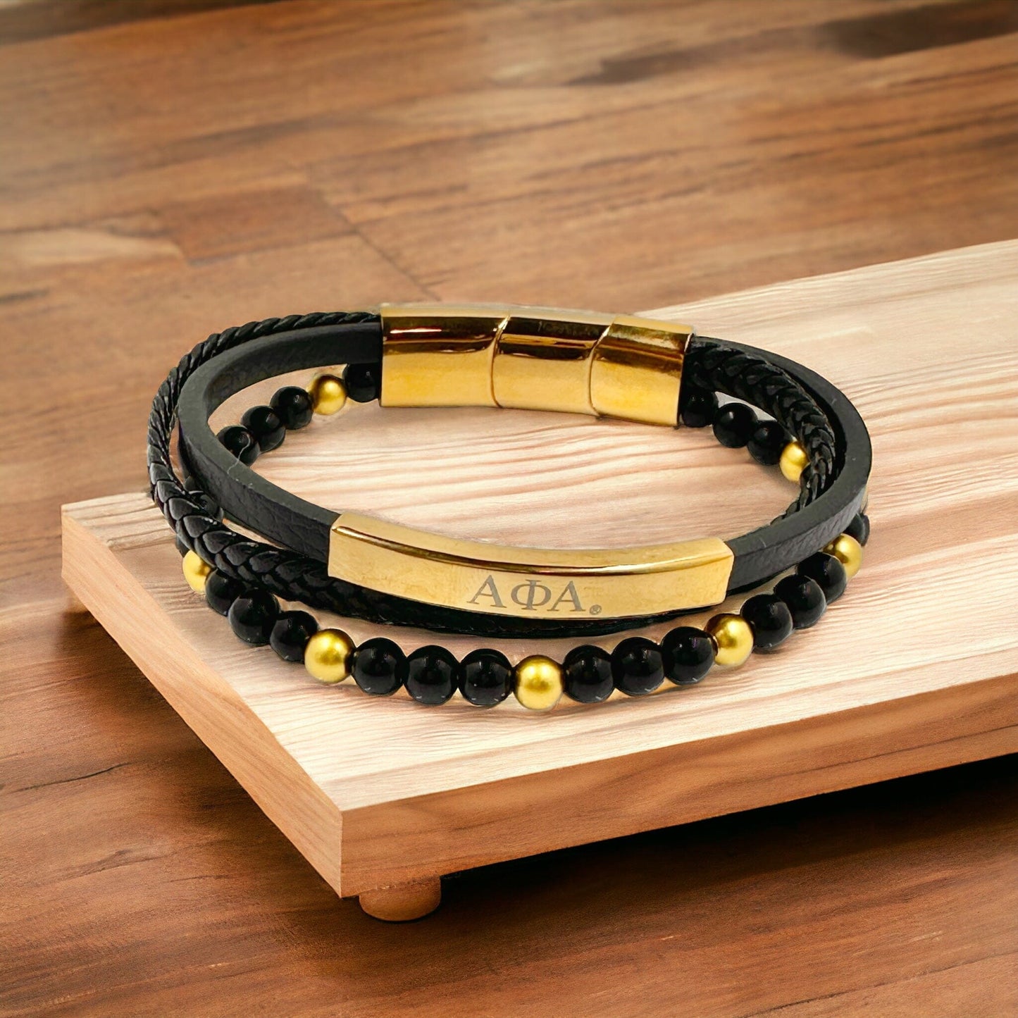 Alpha Phi Alpha Custom Leather and Bead Bracelet Bracelets Trendzio Jewelry