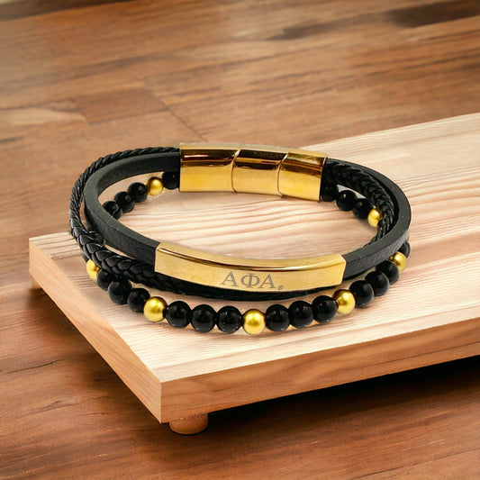 Alpha Phi Alpha Custom Leather and Bead Bracelet Bracelets Trendzio Jewelry 