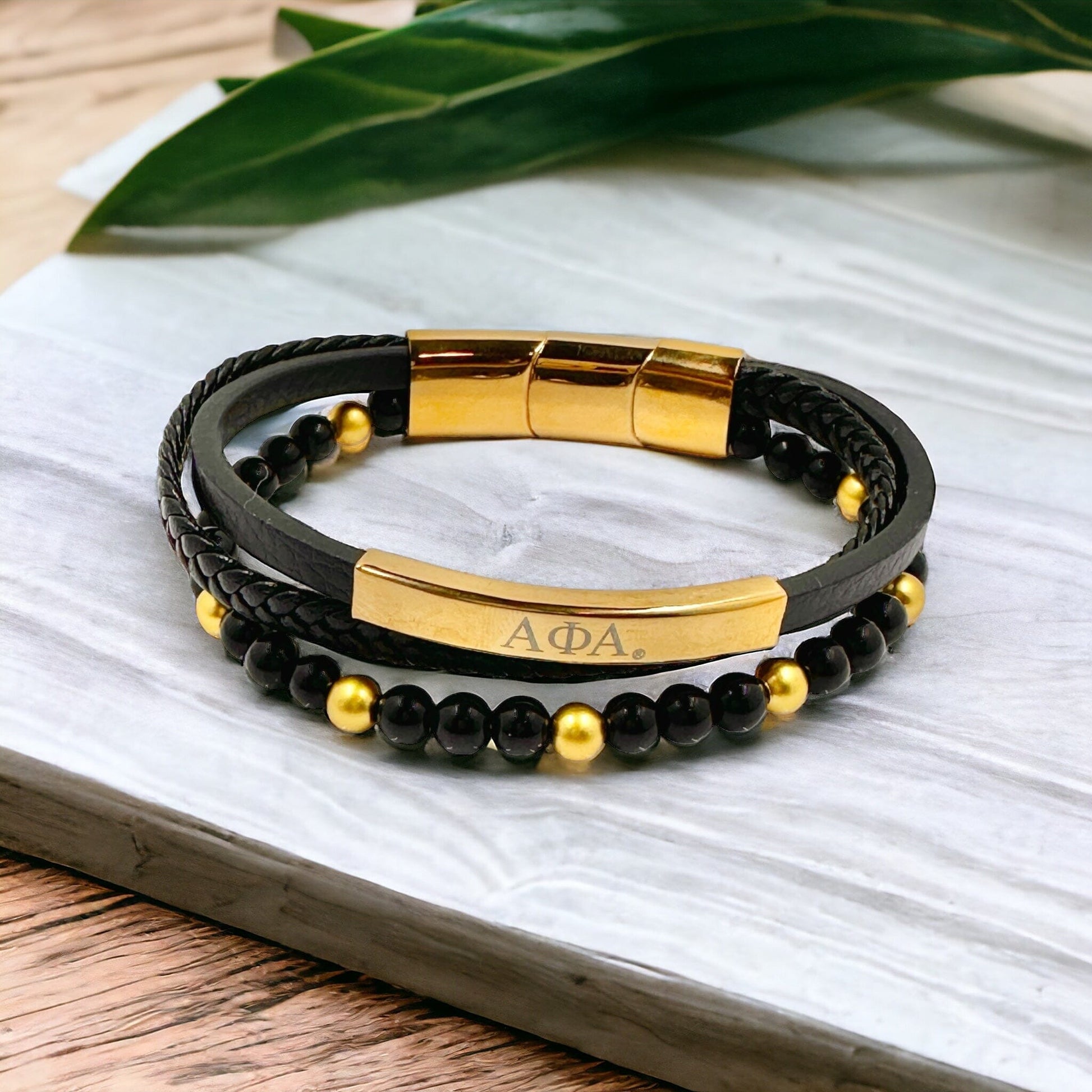 Alpha Phi Alpha Custom Leather and Bead Bracelet Bracelets Trendzio Jewelry