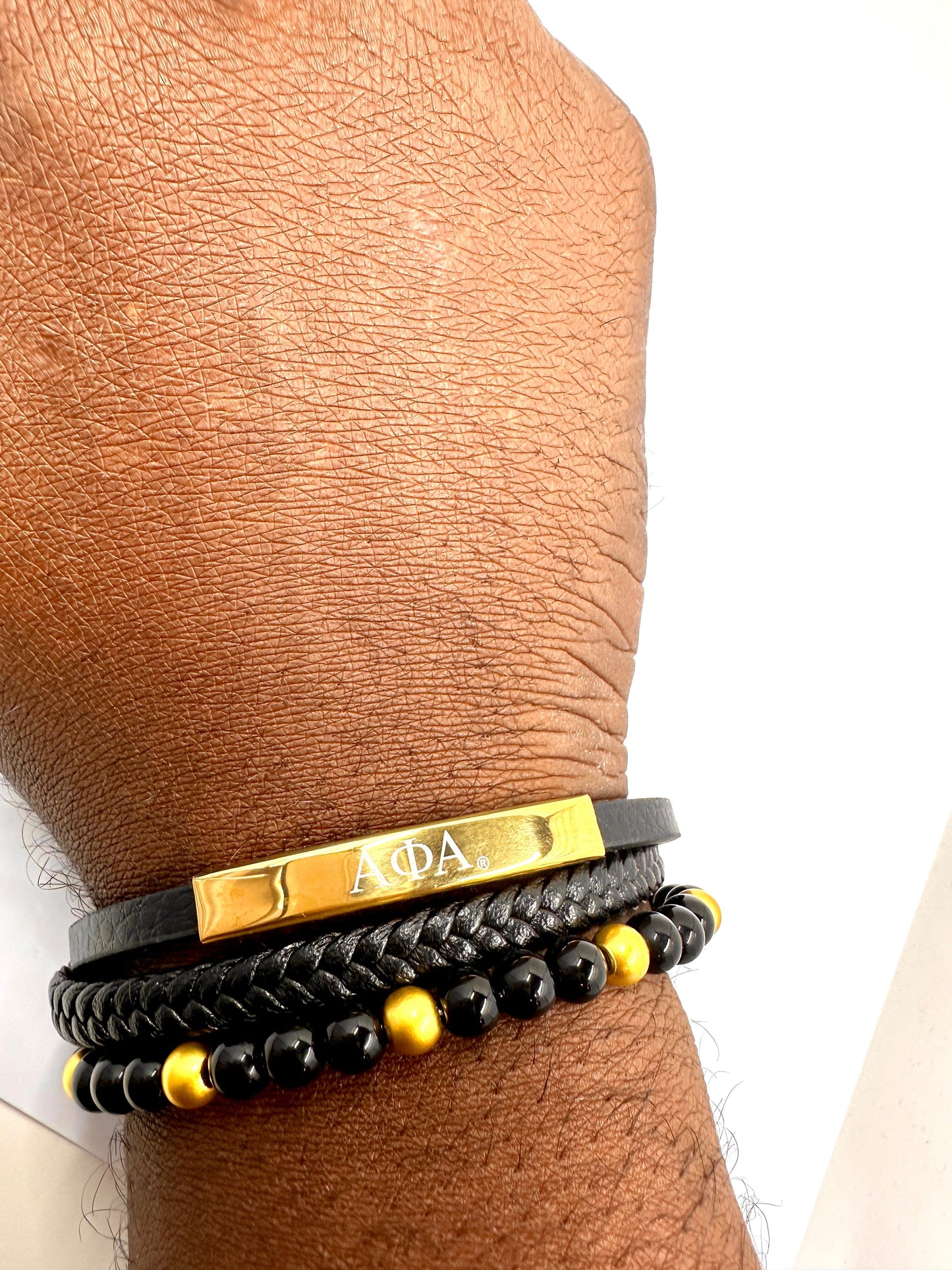 Alpha Phi Alpha Custom Leather and Bead Bracelet Bracelets Trendzio Jewelry