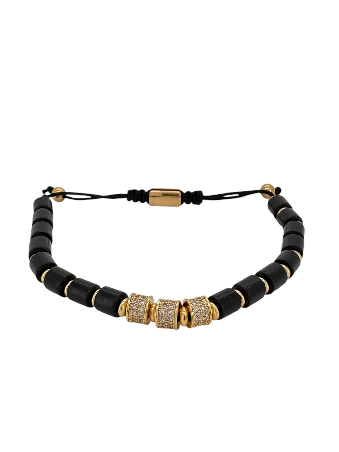 Black and Gold Cylinder Macrame Bracelet Bracelets Trendzio Jewelry