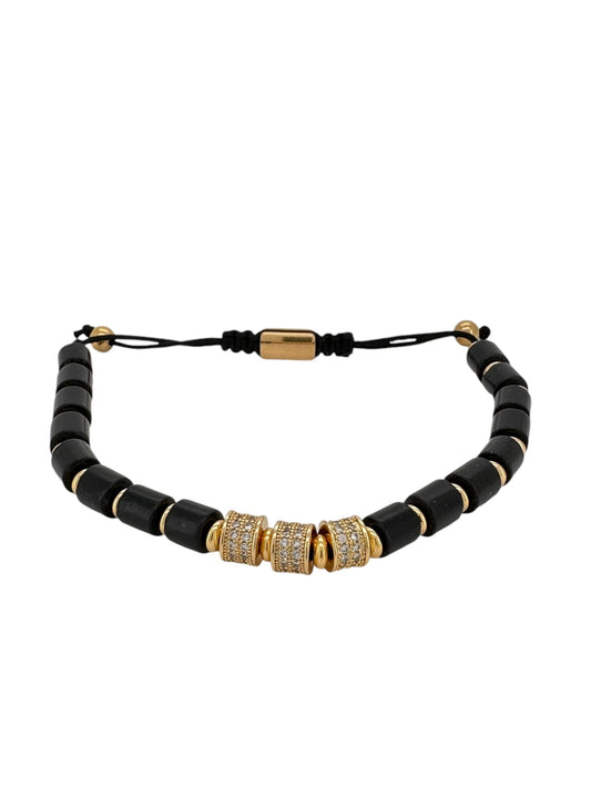Black and Gold Cylinder Macrame Bracelet Bracelets Trendzio Jewelry