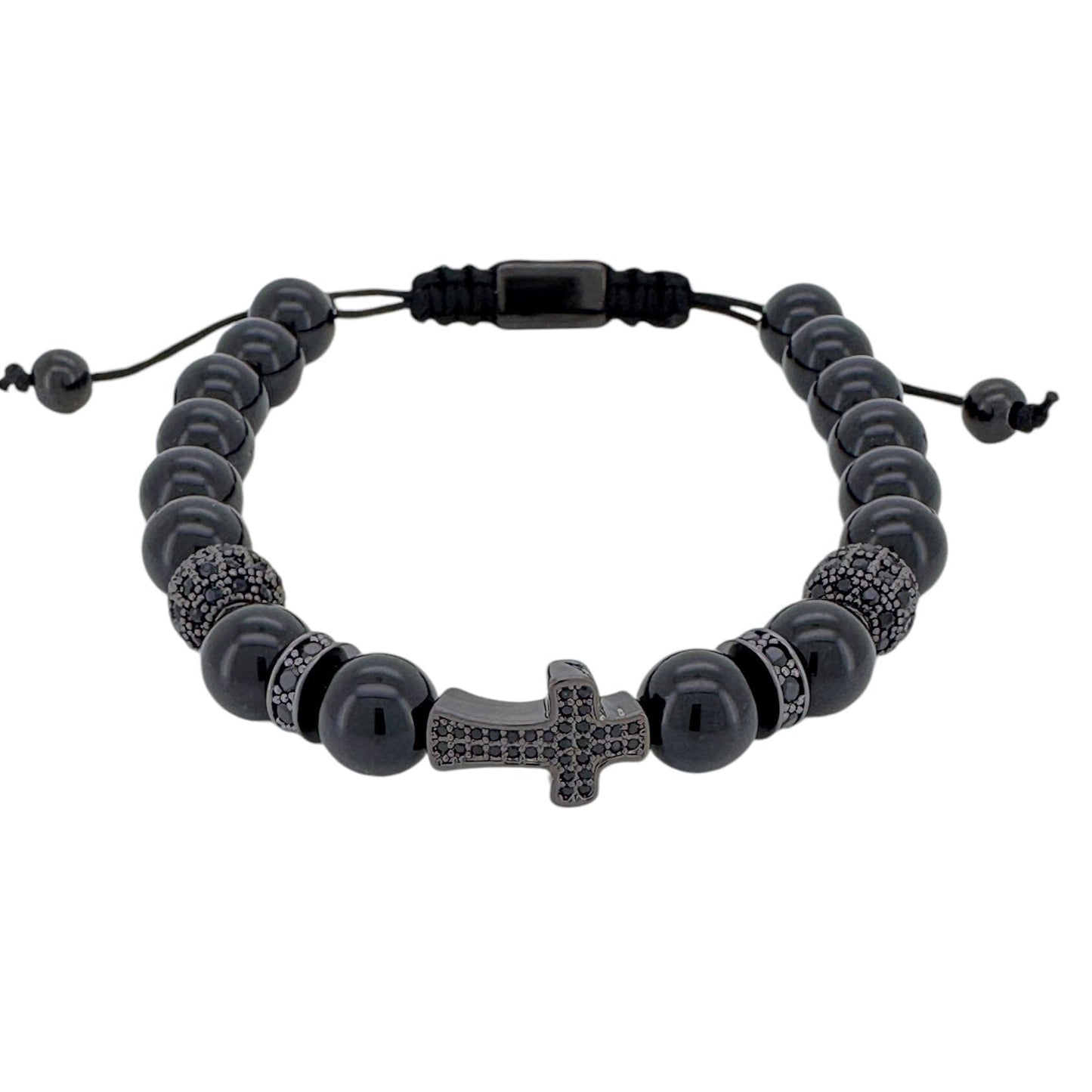 Black and Gold CZ Cross Macrame Bracelet Bracelets Trendzio Jewelry Black