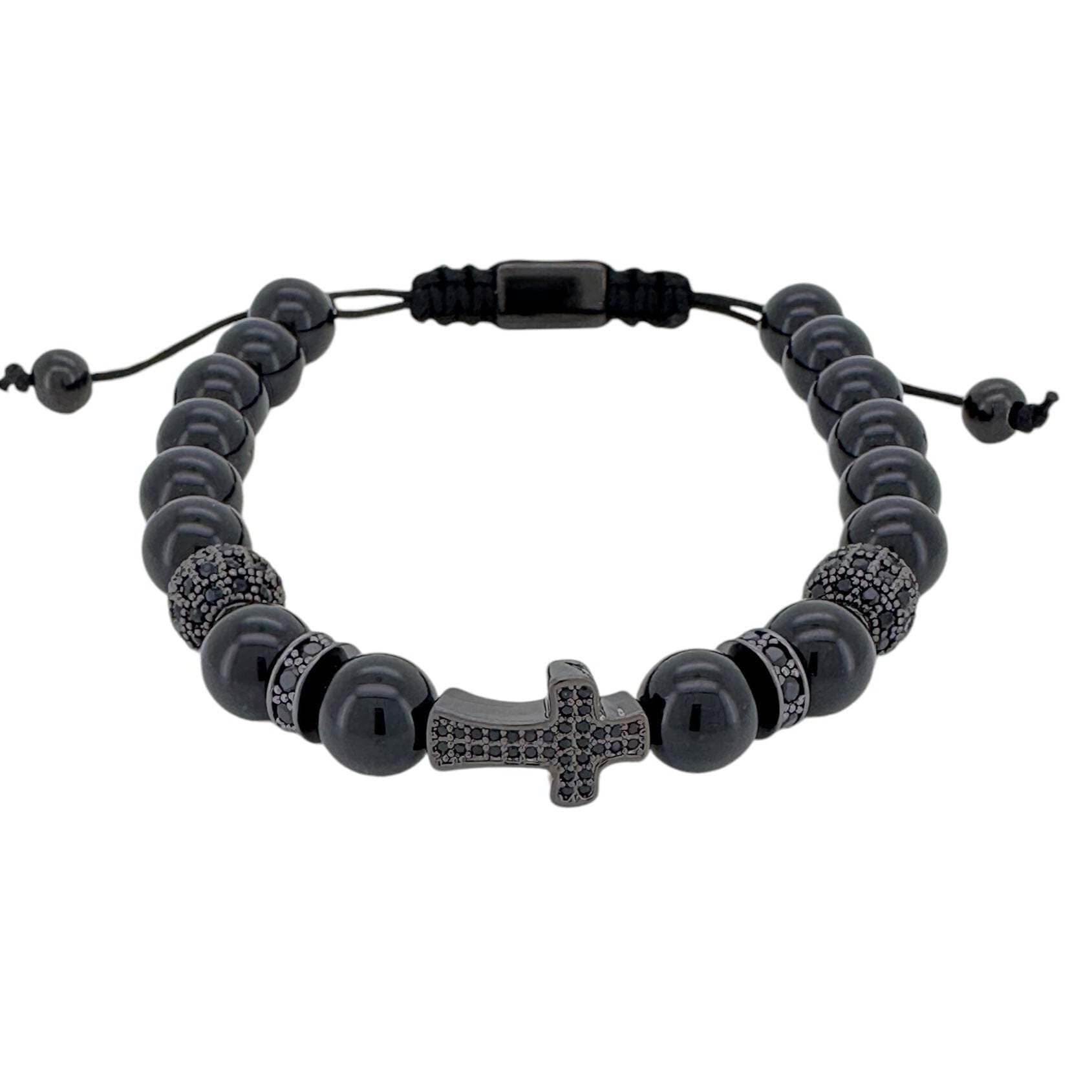 Black and Gold CZ Cross Macrame Bracelet Bracelets Trendzio Jewelry Black