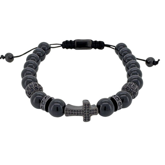 Black and Gold CZ Cross Macrame Bracelet Bracelets Trendzio Jewelry Black