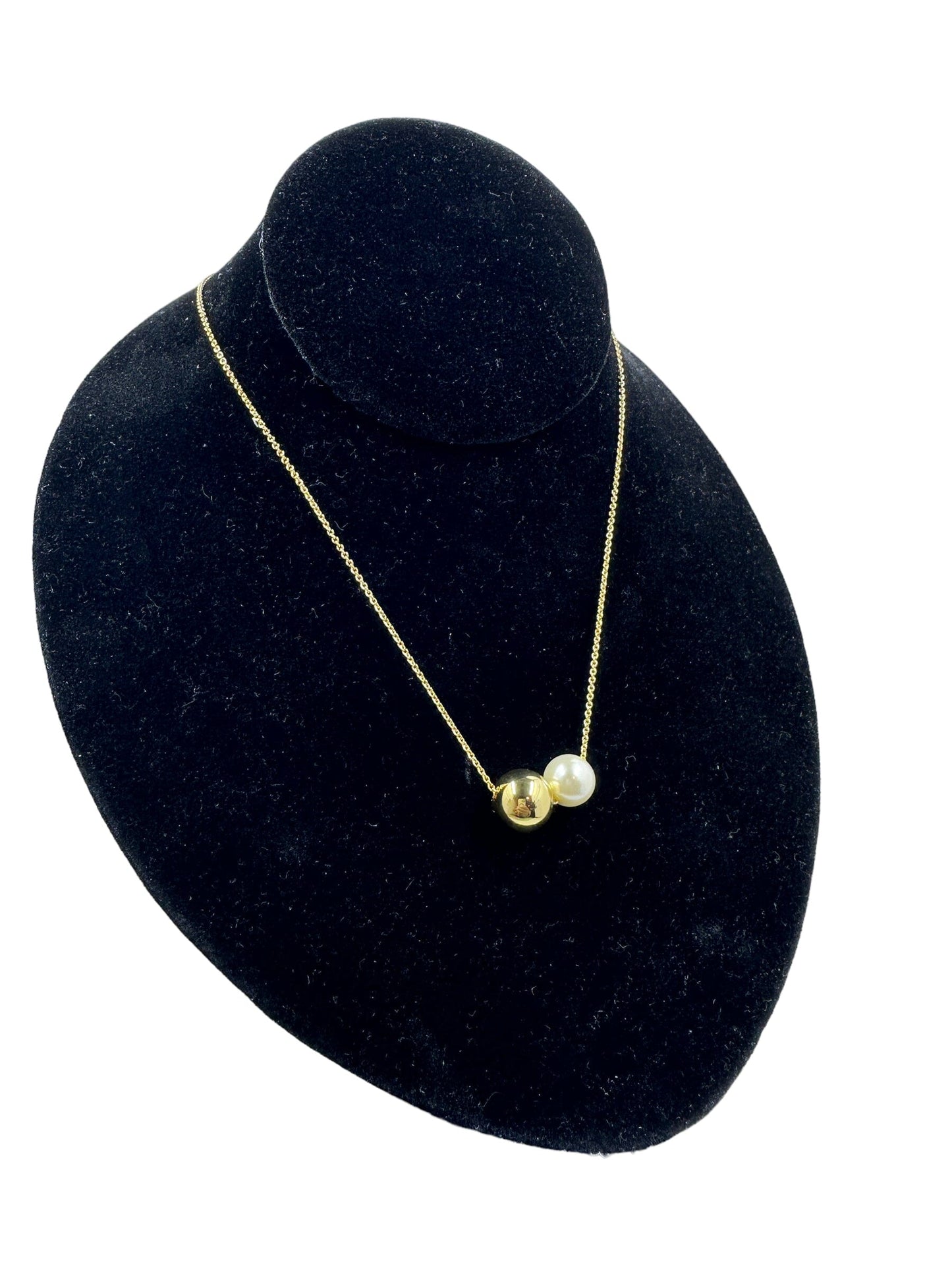 Carrie Pearl Strung Gold Ball Necklace Necklaces Trendzio Jewelry