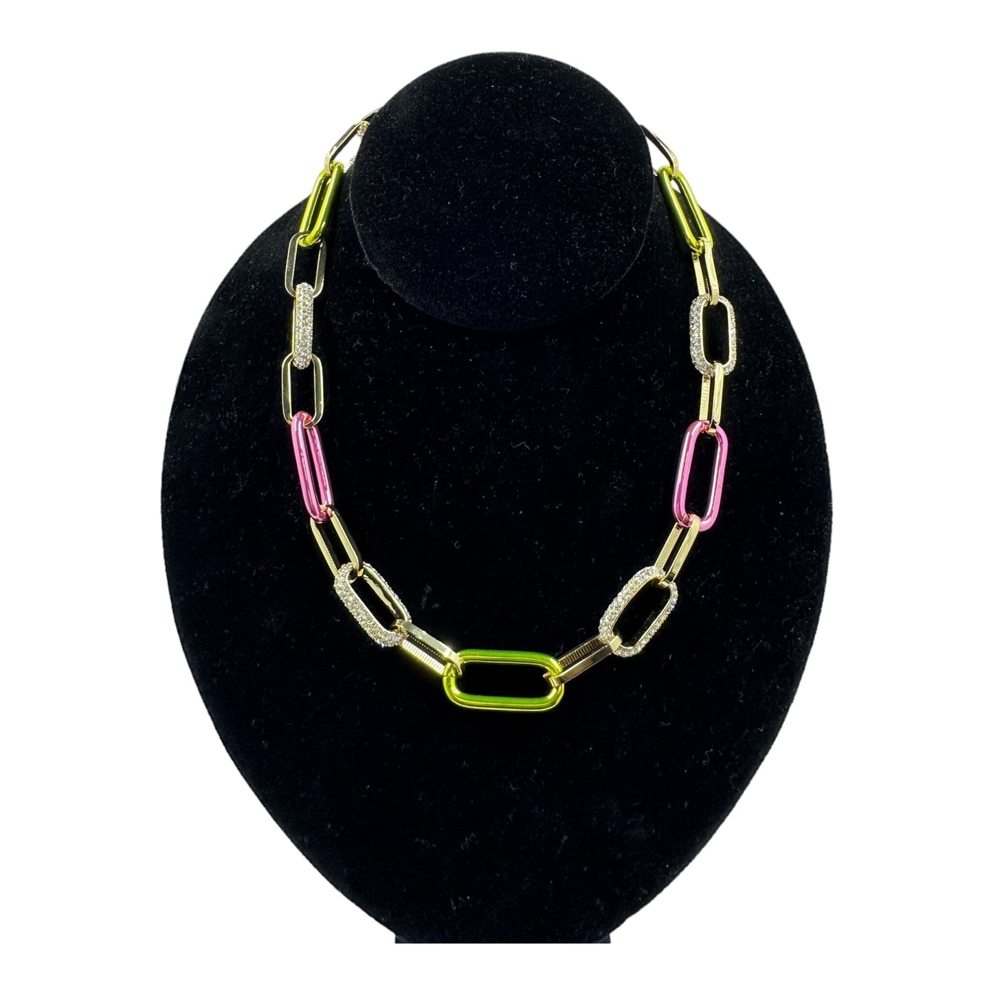 Delic Pink & Green Link Pave Chain Necklace Necklaces Trendzio