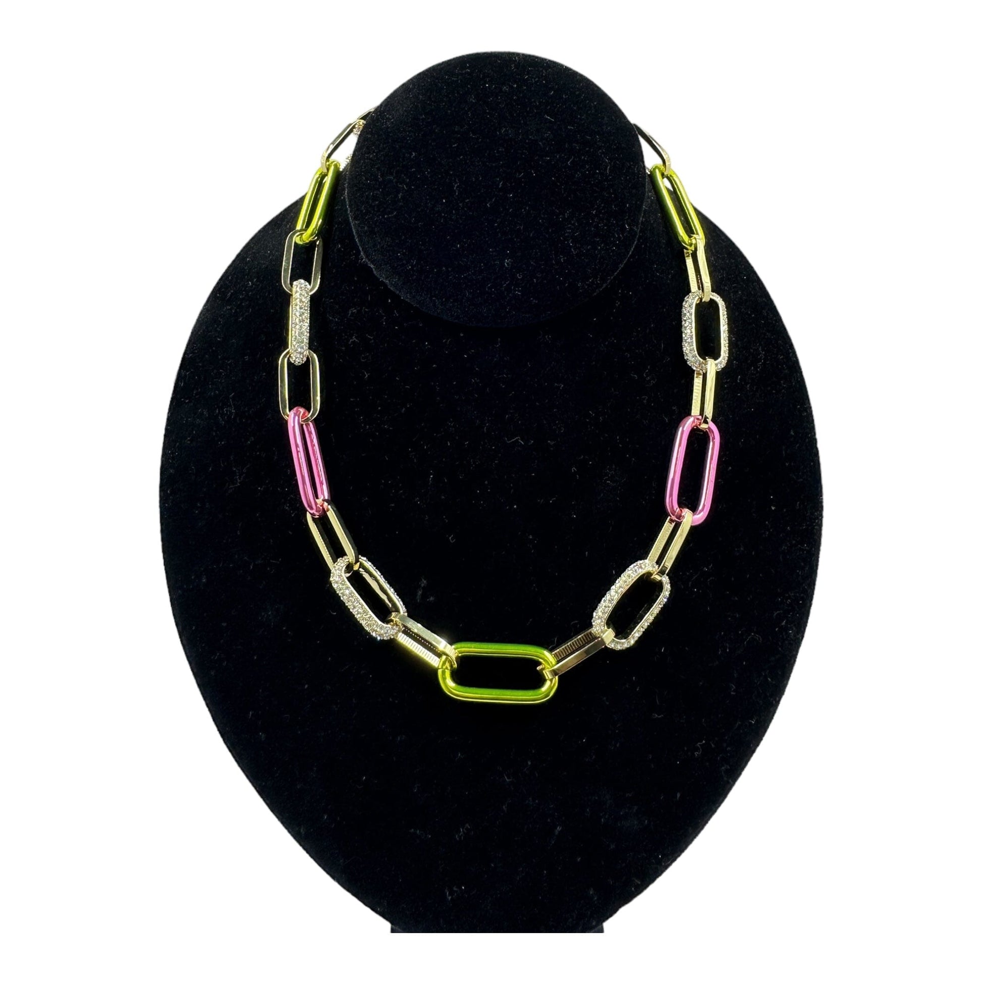 Delic Pink & Green Link Pave Chain Necklace Necklaces Trendzio