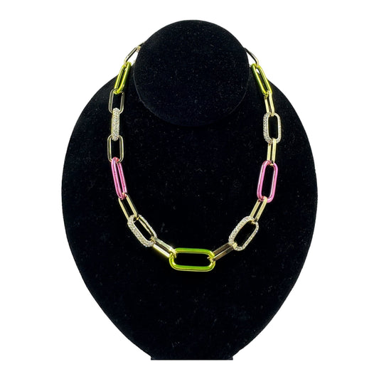 Delic Pink & Green Link Pave Chain Necklace Necklaces Trendzio