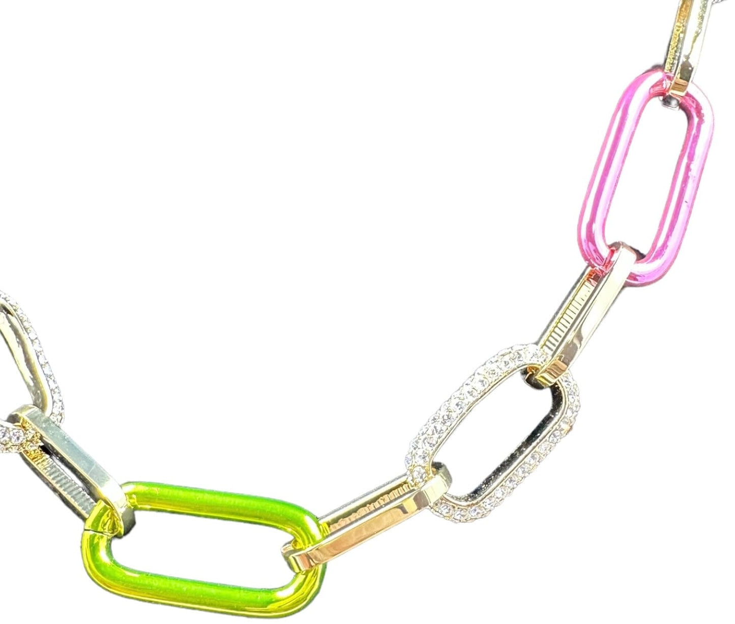Delic Pink & Green Link Pave Chain Necklace Necklaces Trendzio