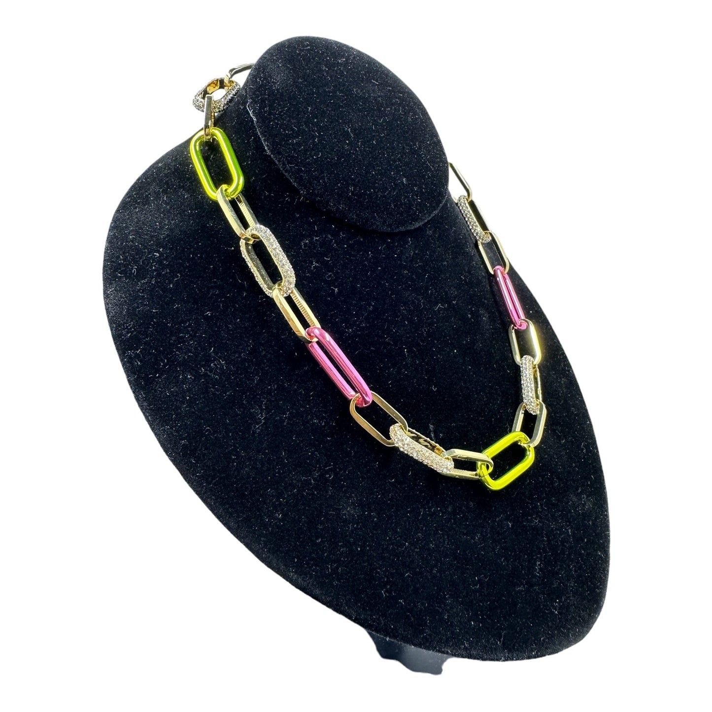 Delic Pink & Green Link Pave Chain Necklace Necklaces Trendzio