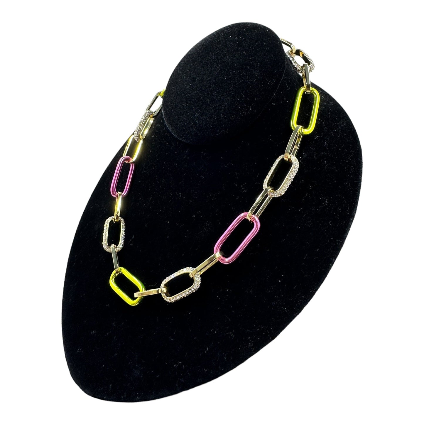Delic Pink & Green Link Pave Chain Necklace Necklaces Trendzio