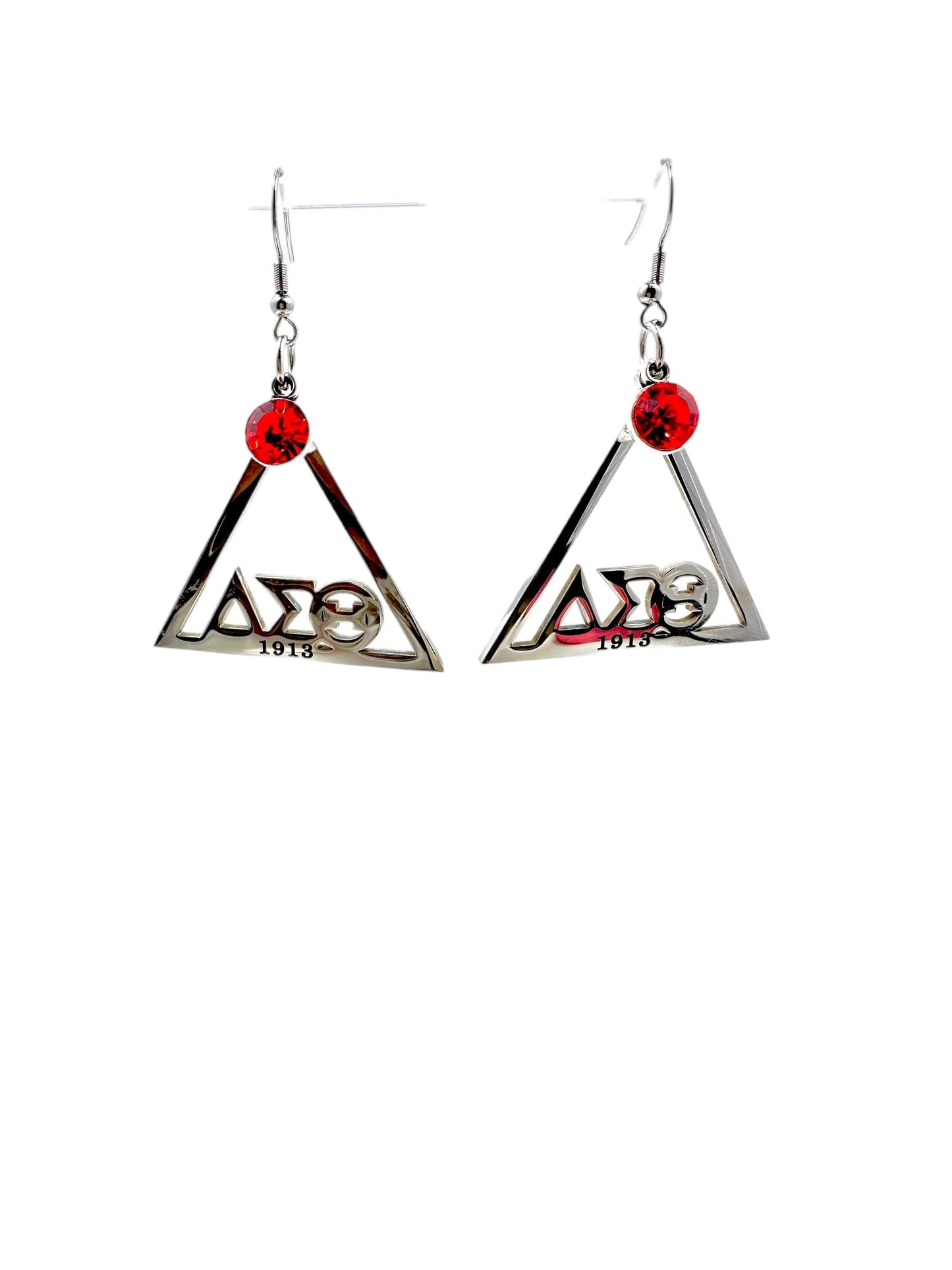 Delta Sigma Theta Stainless Steel Triangle Red CZ Earrings Earrings Trendzio Jewelry