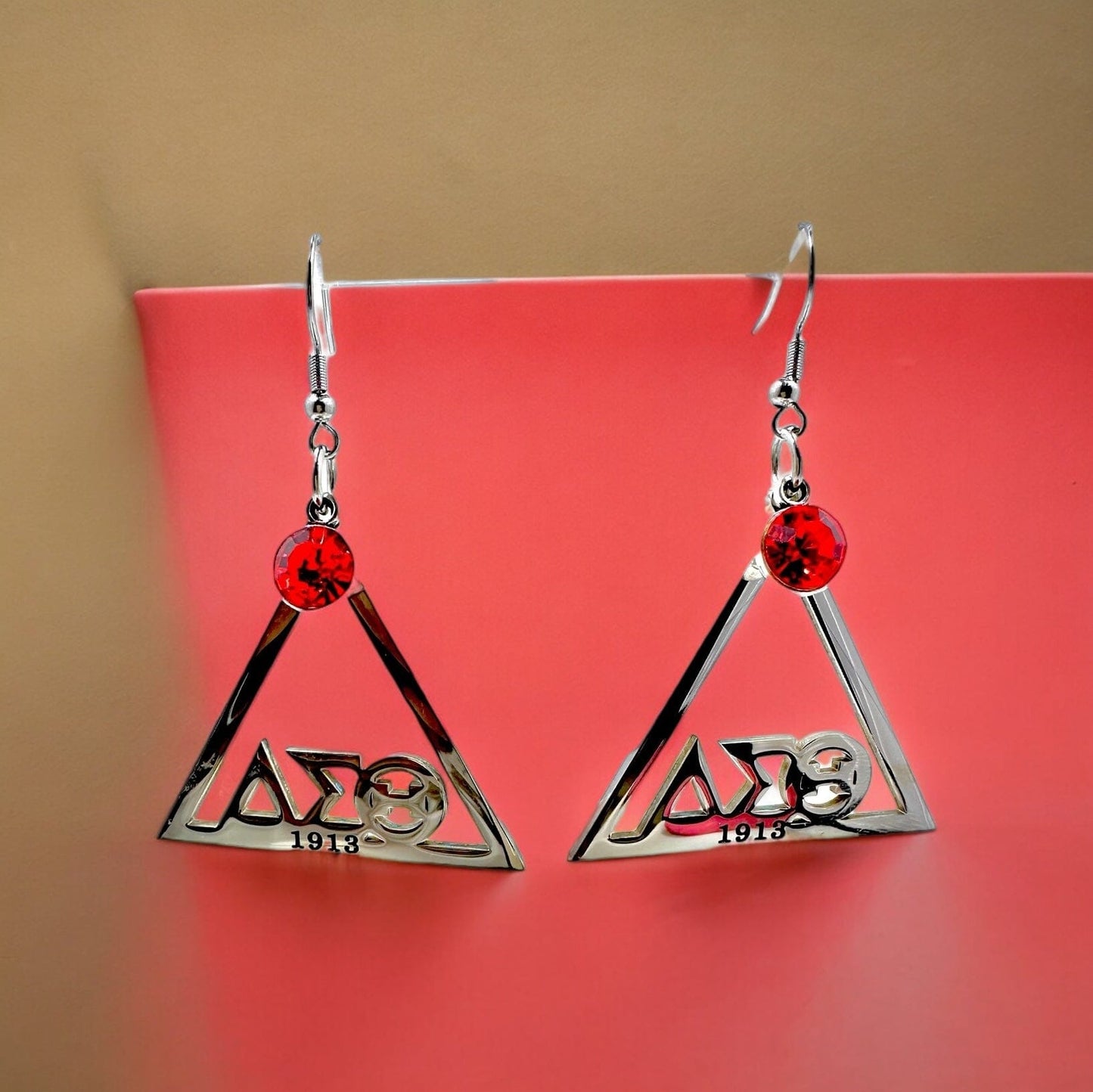 Delta Sigma Theta Stainless Steel Triangle Red CZ Earrings Earrings Trendzio Jewelry