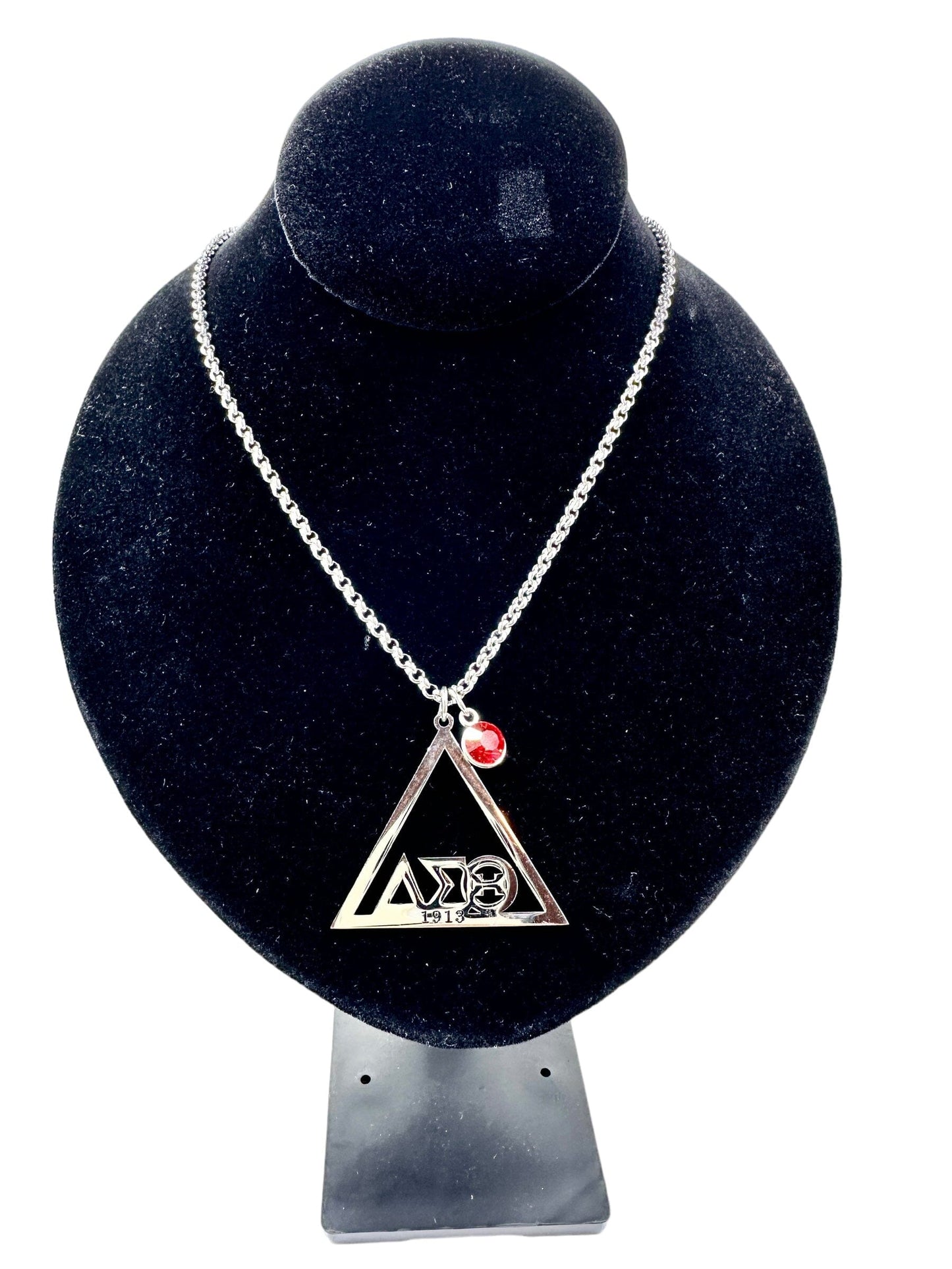 Delta Sigma Theta Stainless Steel Triangle Red CZ Pendant Necklaces Trendzio Jewelry