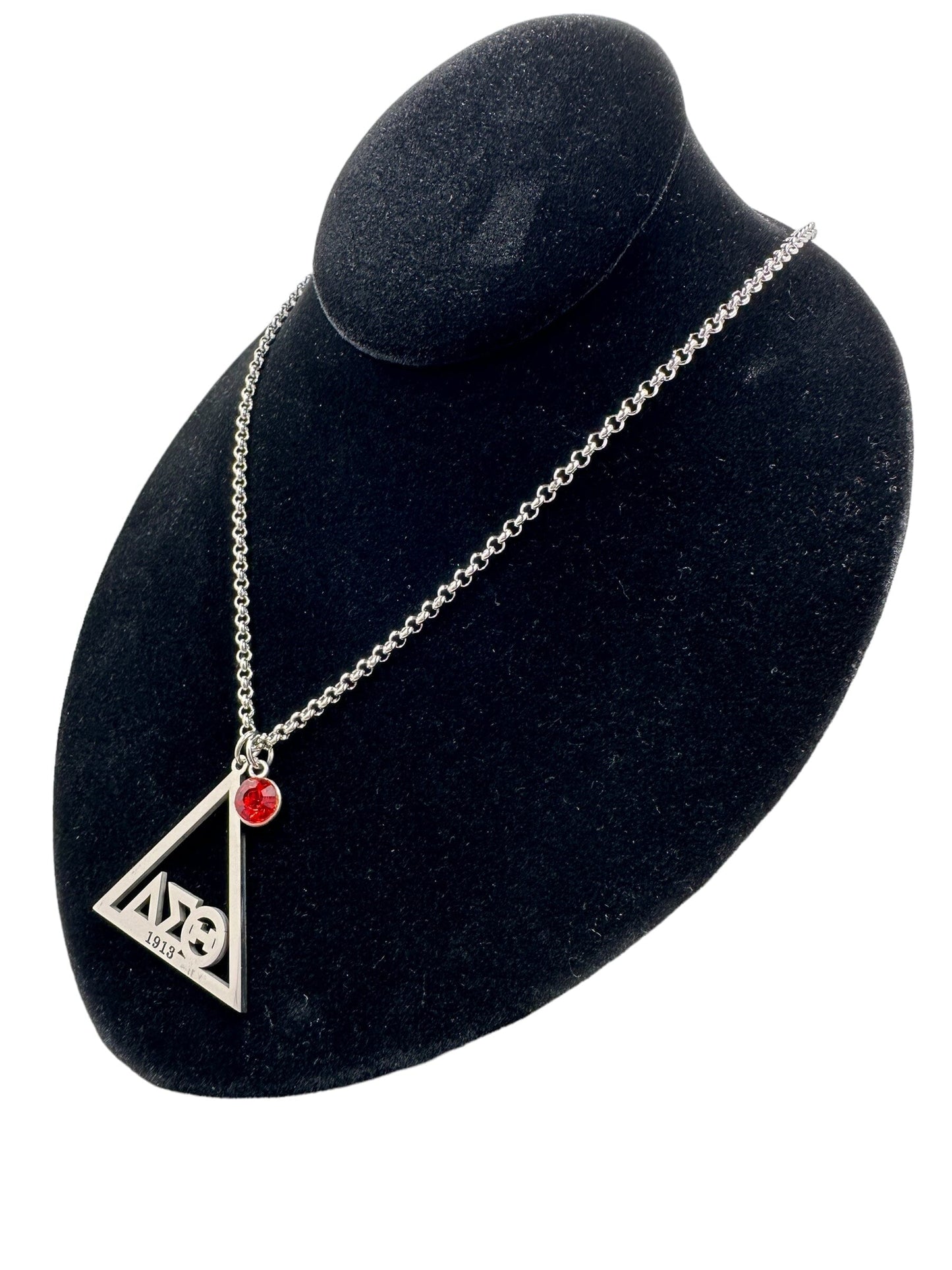 Delta Sigma Theta Stainless Steel Triangle Red CZ Pendant Necklaces Trendzio Jewelry