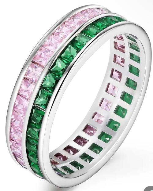 Green Emerald and Pink Sapphire Eternity Ring Rings Trendzio Jewelry 5