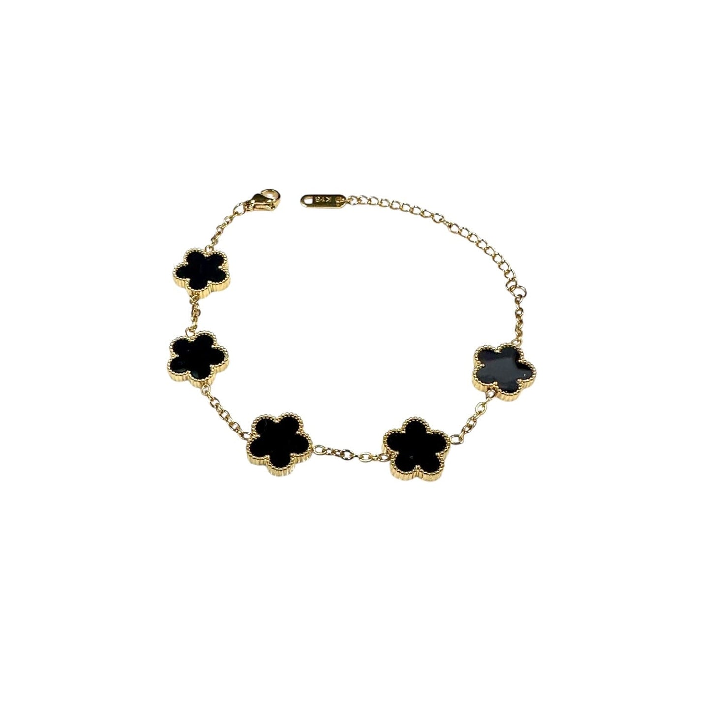 Kaitlin Black Flower Clover Gold Bracelet Bracelets Trendzio Jewelry