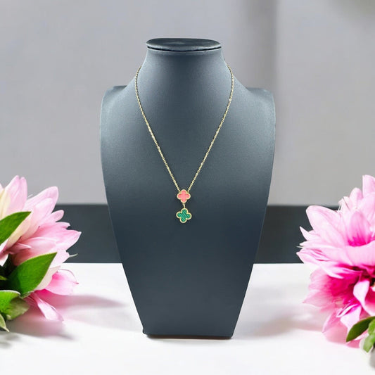 Kaitlin Pink and Green Drop Gold Necklace necklace Trendzio Jewelry