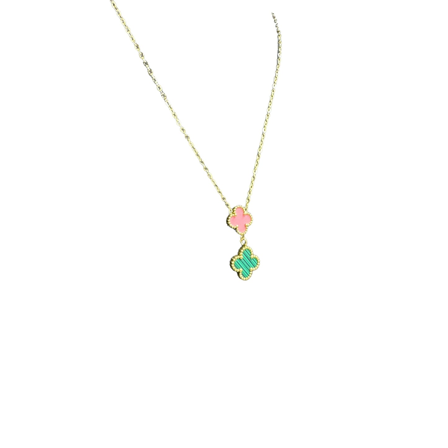 Kaitlin Pink and Green Drop Gold Necklace necklace Trendzio Jewelry