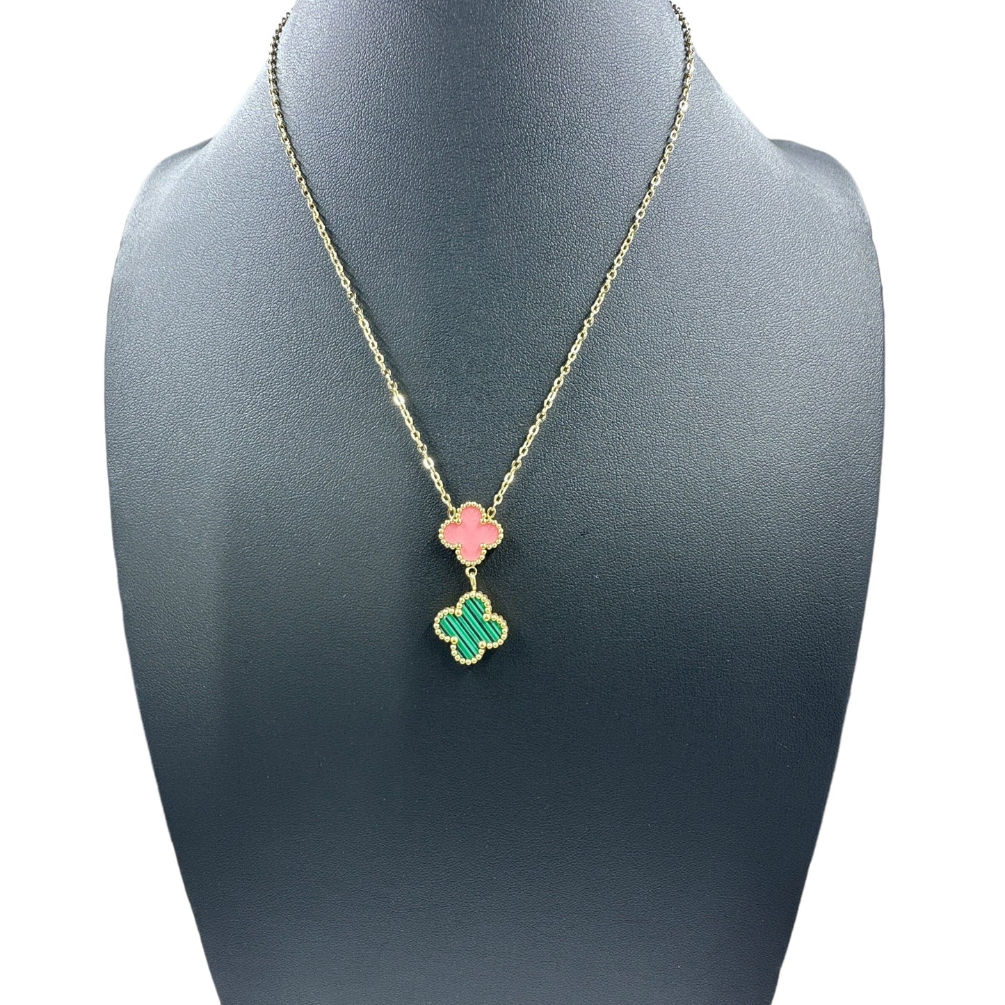 Kaitlin Pink and Green Drop Gold Necklace necklace Trendzio Jewelry