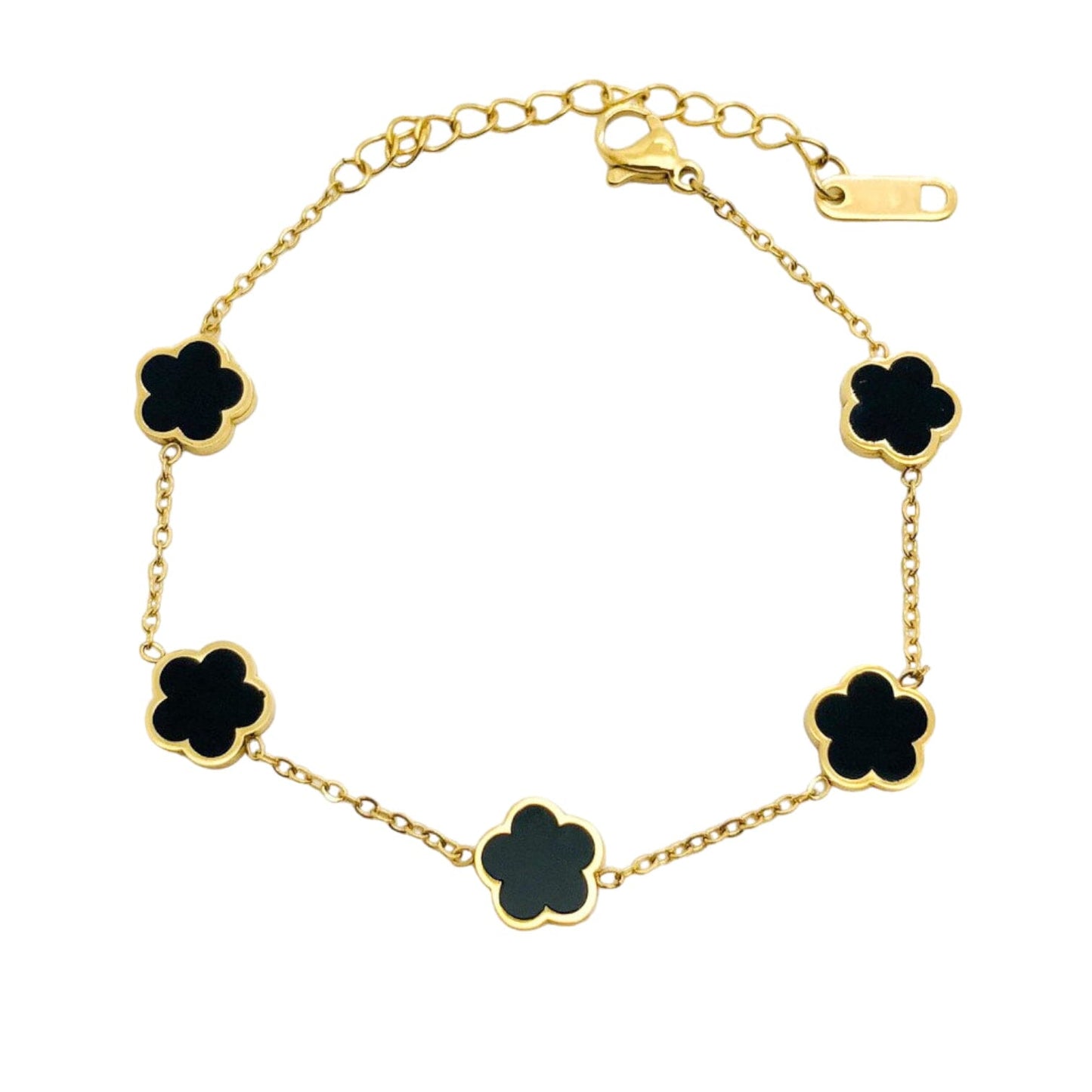 Kayla Flower Clover Gold Bracelet Bracelets Trendzio Jewelry Black Onyx