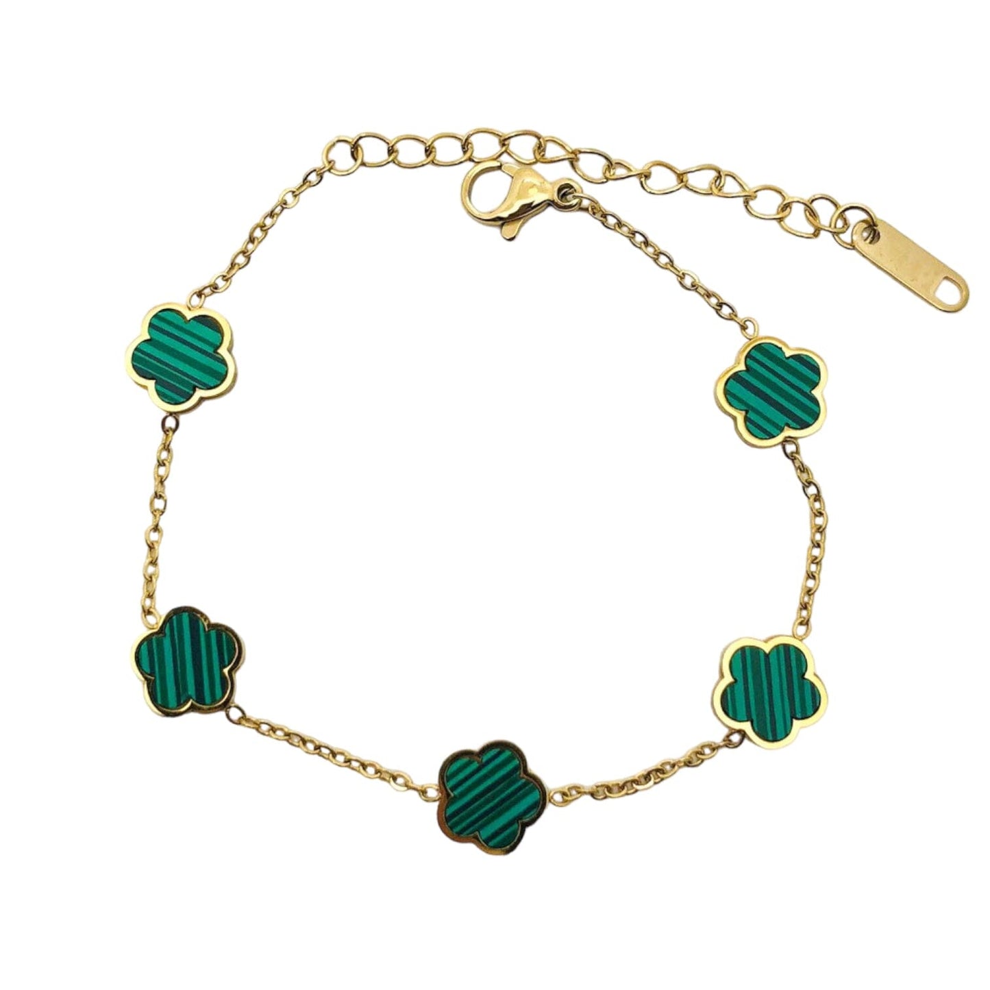 Kayla Flower Clover Gold Bracelet Bracelets Trendzio Jewelry Green Malachite