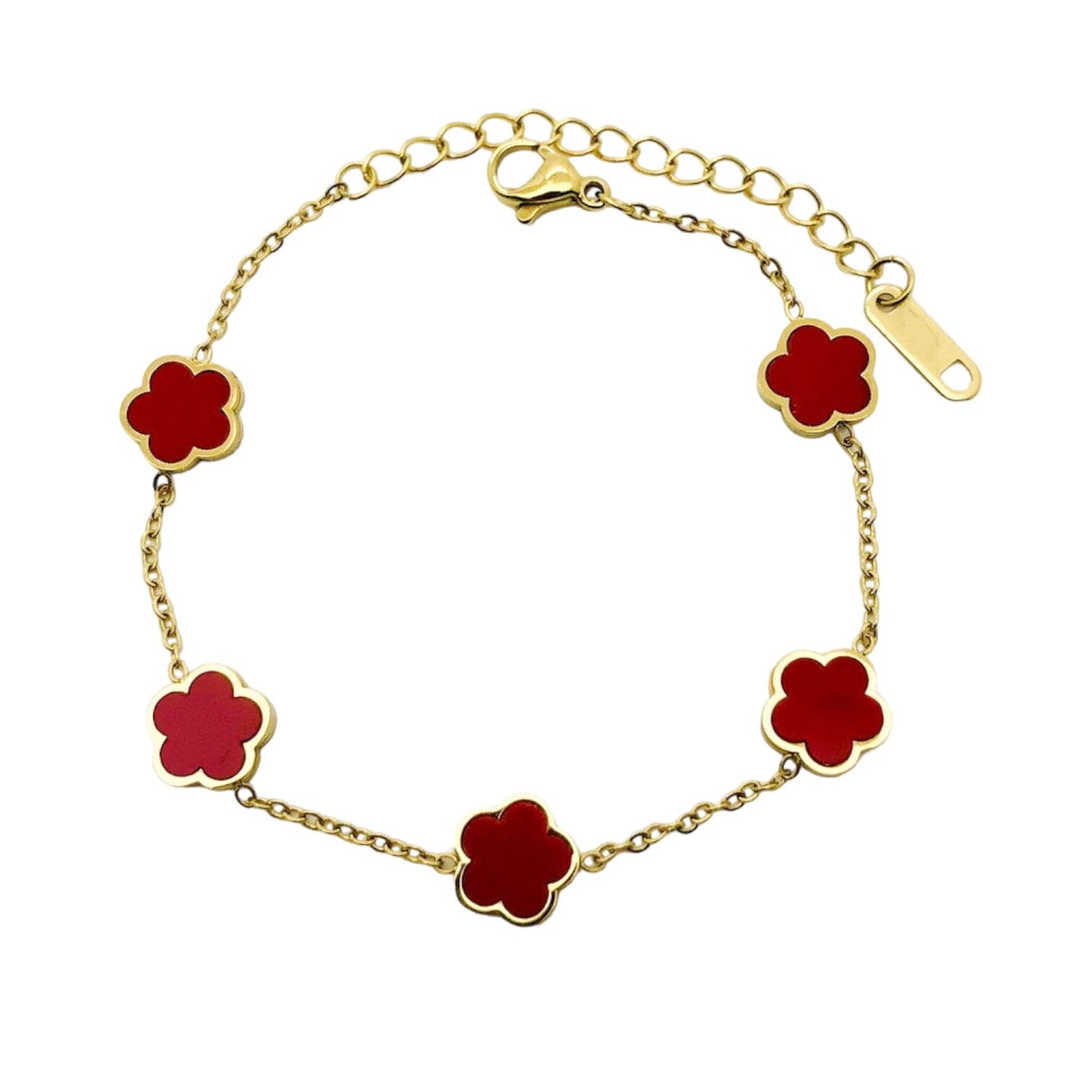 Kayla Flower Clover Gold Bracelet Bracelets Trendzio Jewelry Red Carnelian