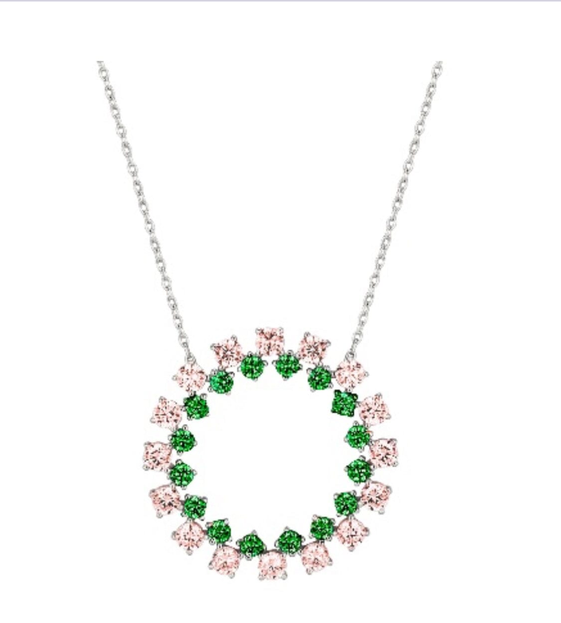 Pink and Green Circle CZ Diamond Necklace Necklaces Trendzio Jewelry