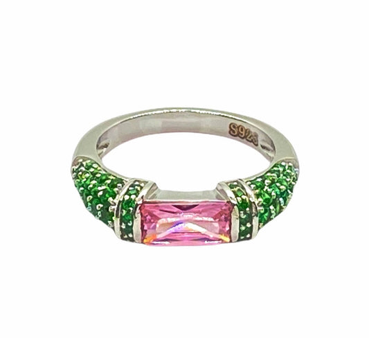 Pink Sapphire and Green Emerald Pinky Ring Rings Trendzio Jewelry 4