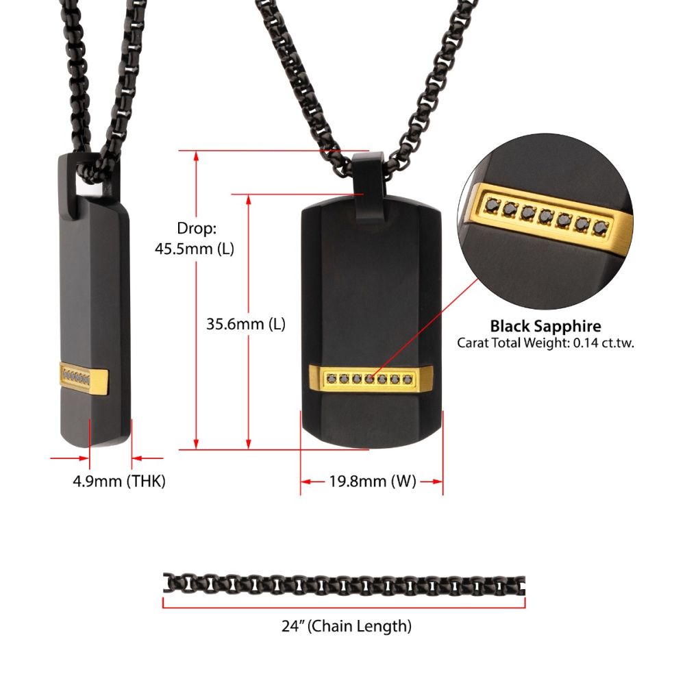 Genuine Black 7 Sapphire Gem Dog Tag Necklace