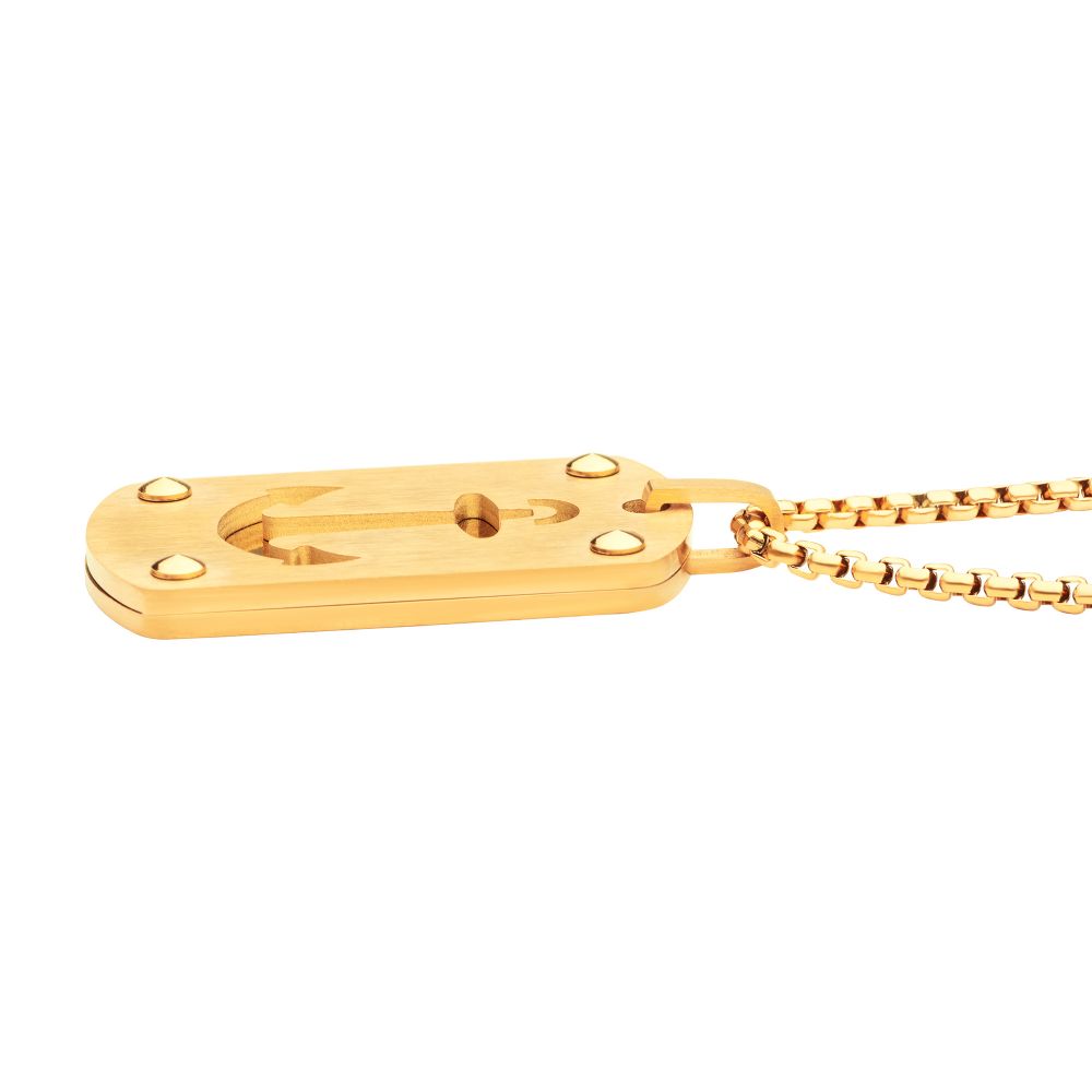 18Kt Gold IP Etched Anchor Dog Tag Pendant
