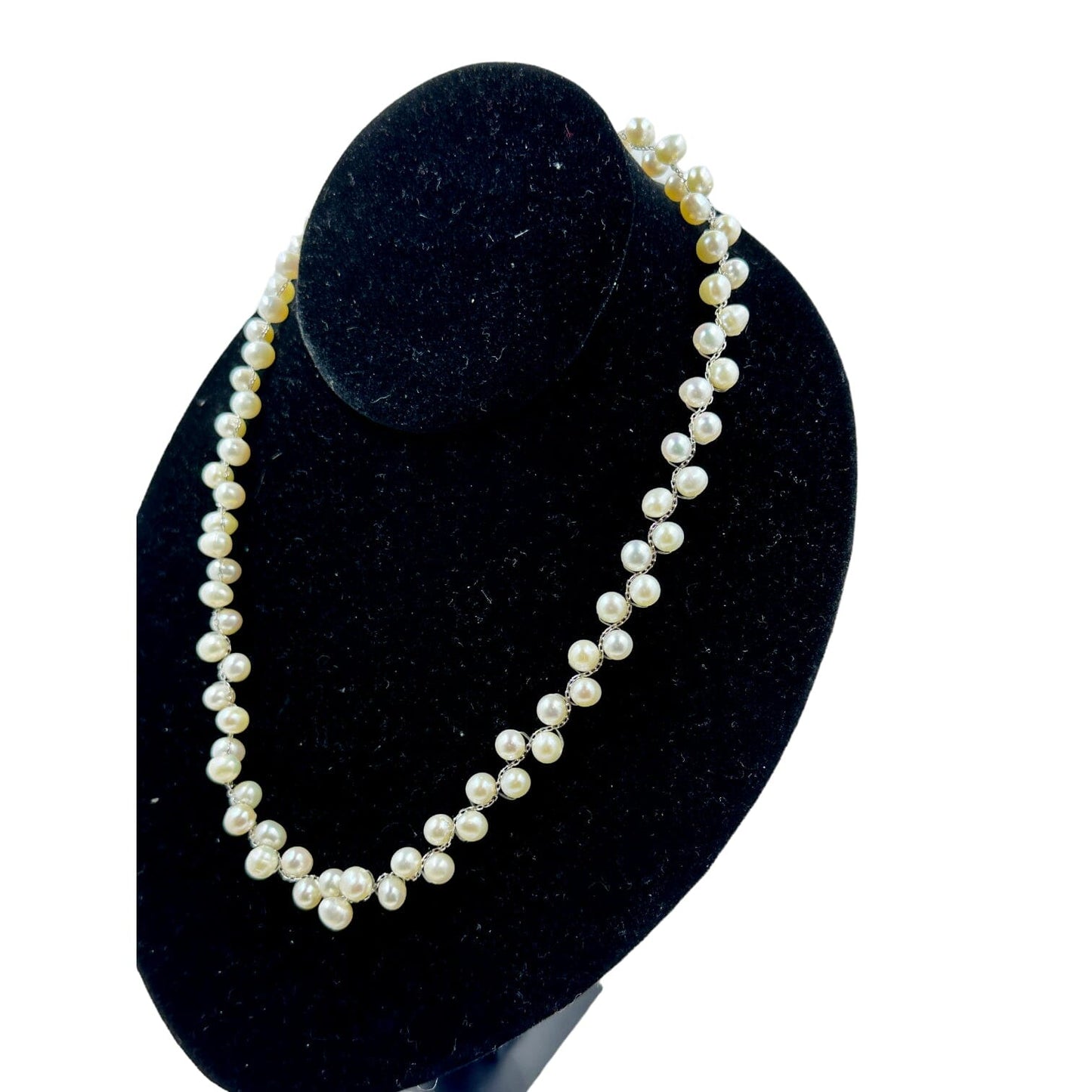 Sterling Silver Braided Cultured Freshwater Pearl Necklace Necklaces TRENDZIO