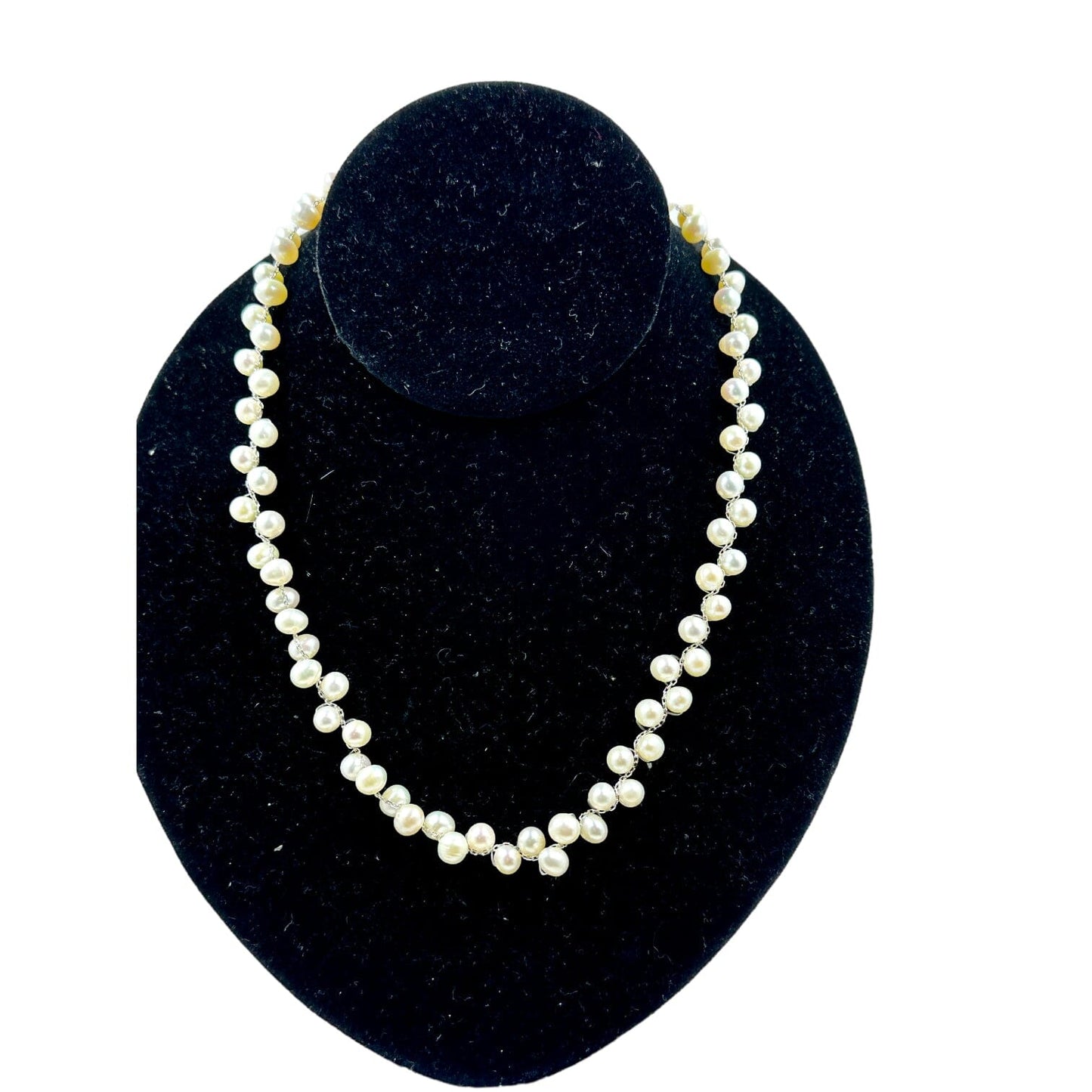 Sterling Silver Braided Cultured Freshwater Pearl Necklace Necklaces TRENDZIO
