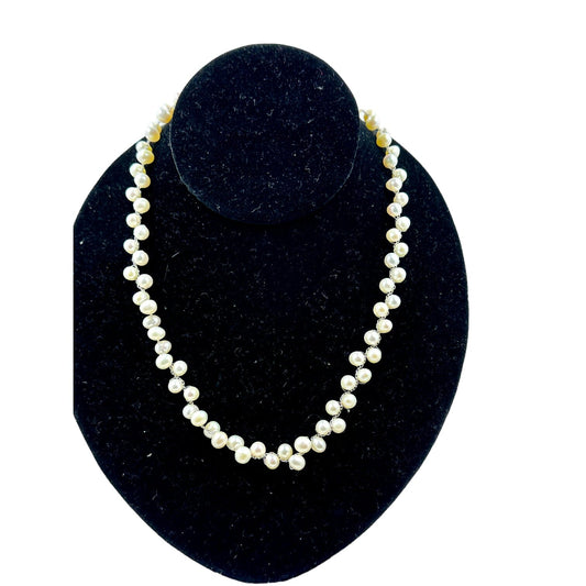 Sterling Silver Braided Cultured Freshwater Pearl Necklace Necklaces TRENDZIO