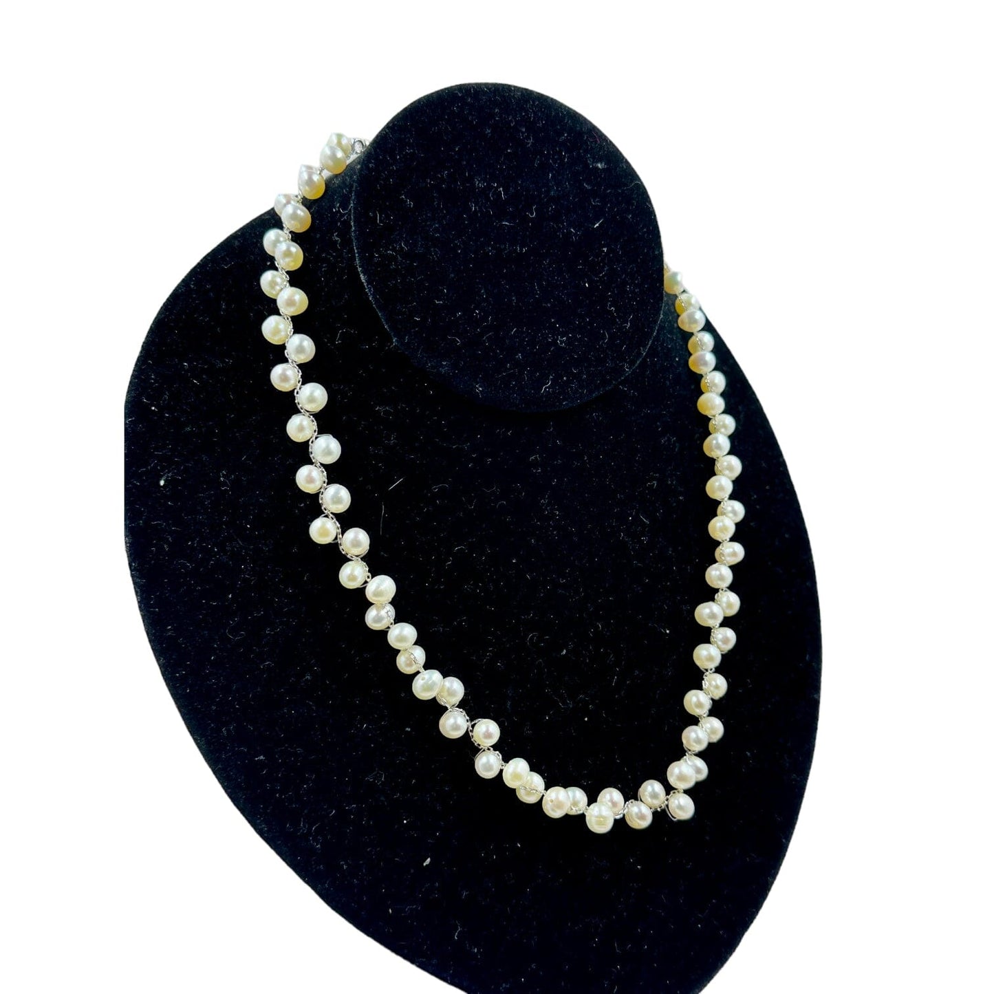 Sterling Silver Braided Cultured Freshwater Pearl Necklace Necklaces TRENDZIO