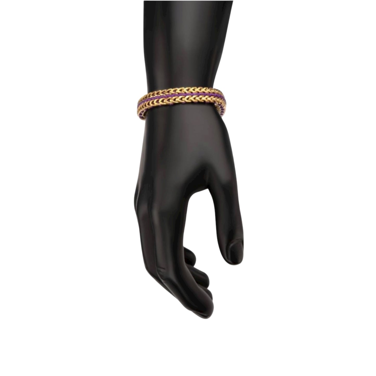 Gold IP Stainless Steel Foxtail Chain Purple Cord Bracelet
