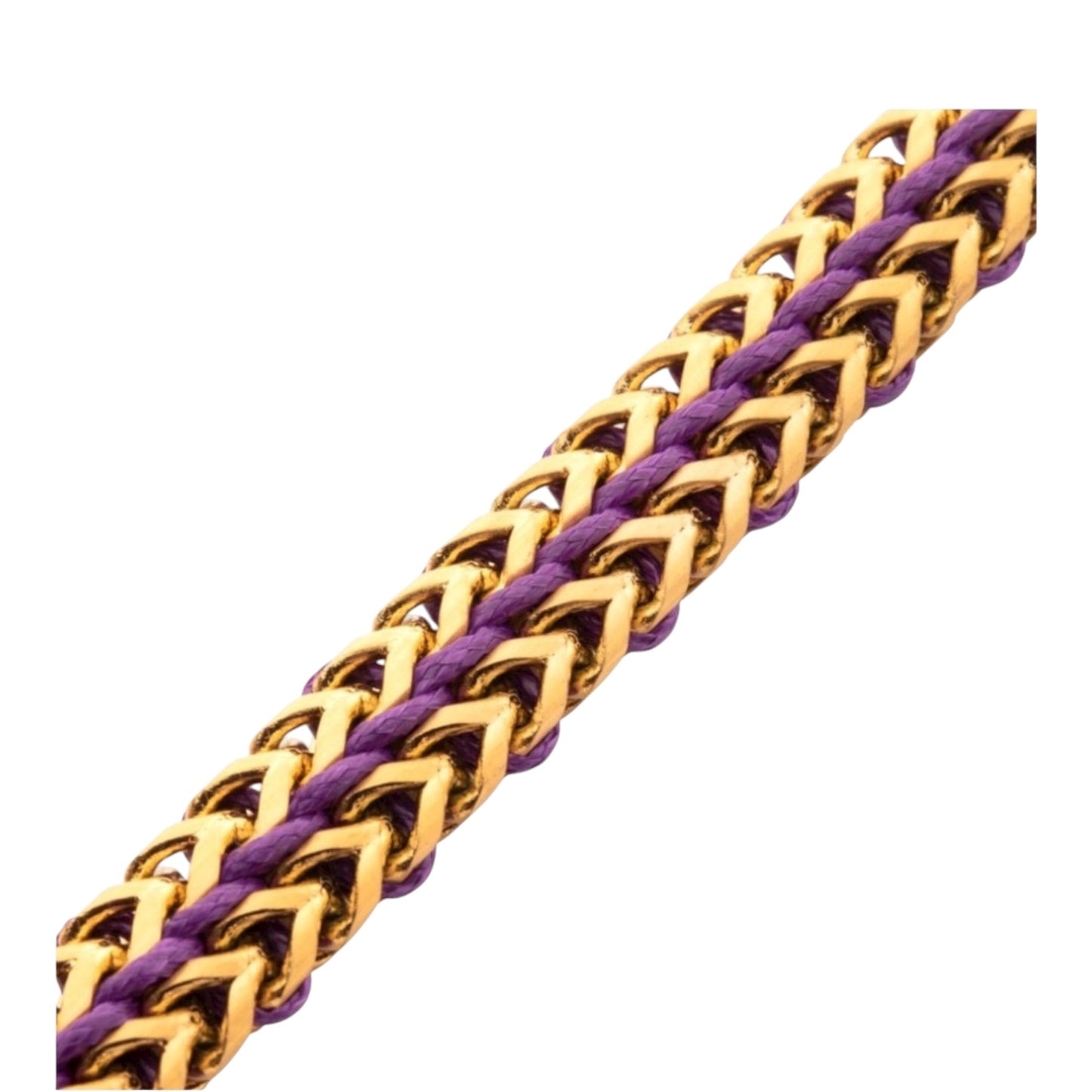 Gold IP Stainless Steel Foxtail Chain Purple Cord Bracelet