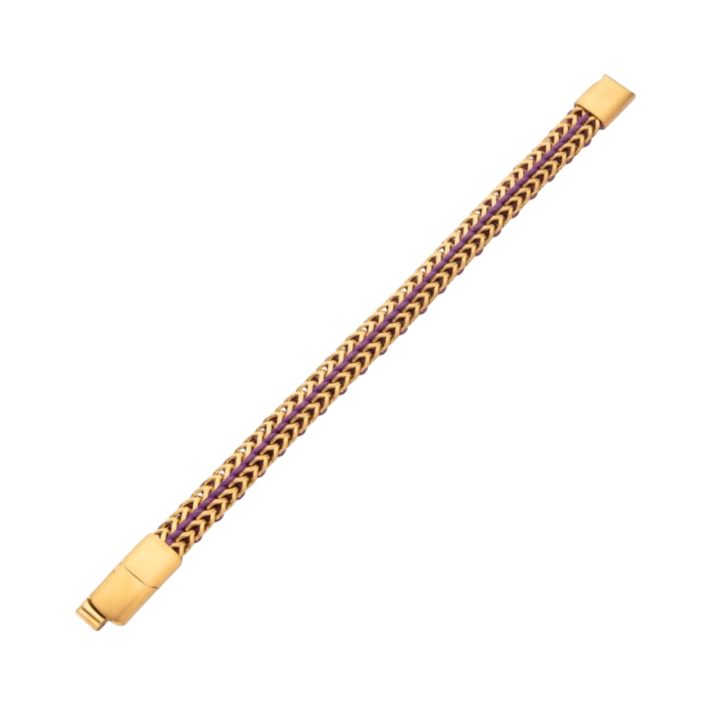 Gold IP Stainless Steel Foxtail Chain Purple Cord Bracelet