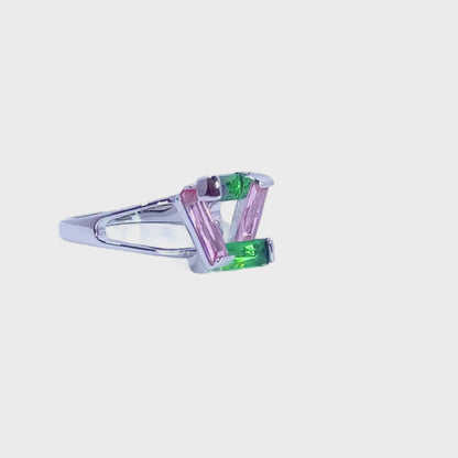 Green Emerald and Pink Sapphire Step Infinity Ring